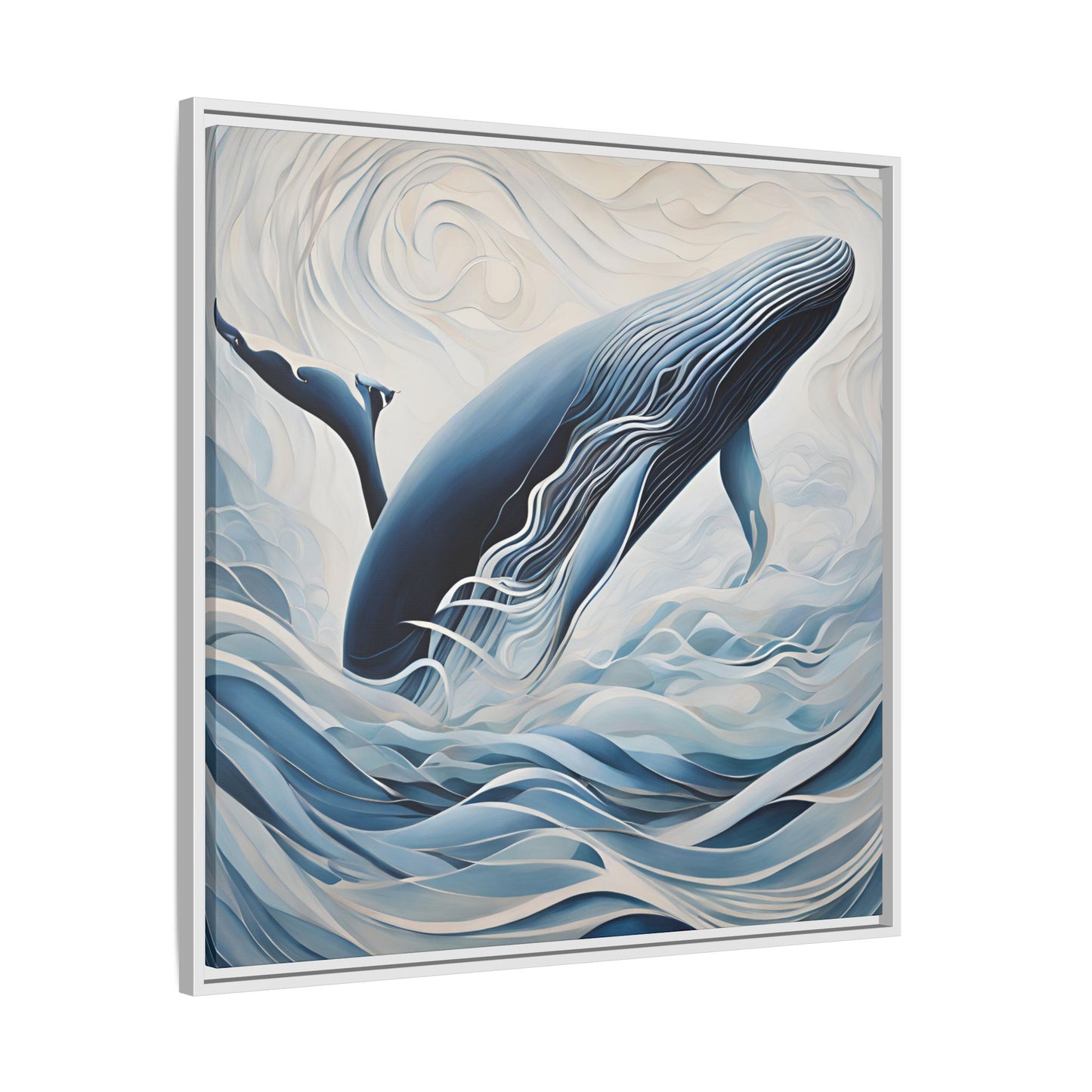 Modern Abstract Whale Wave Design Unique Framed Canvas Wall Art Ocean Beach Gift Nature Lover Gift Underwater Sea Lover Gift 3 frame colors