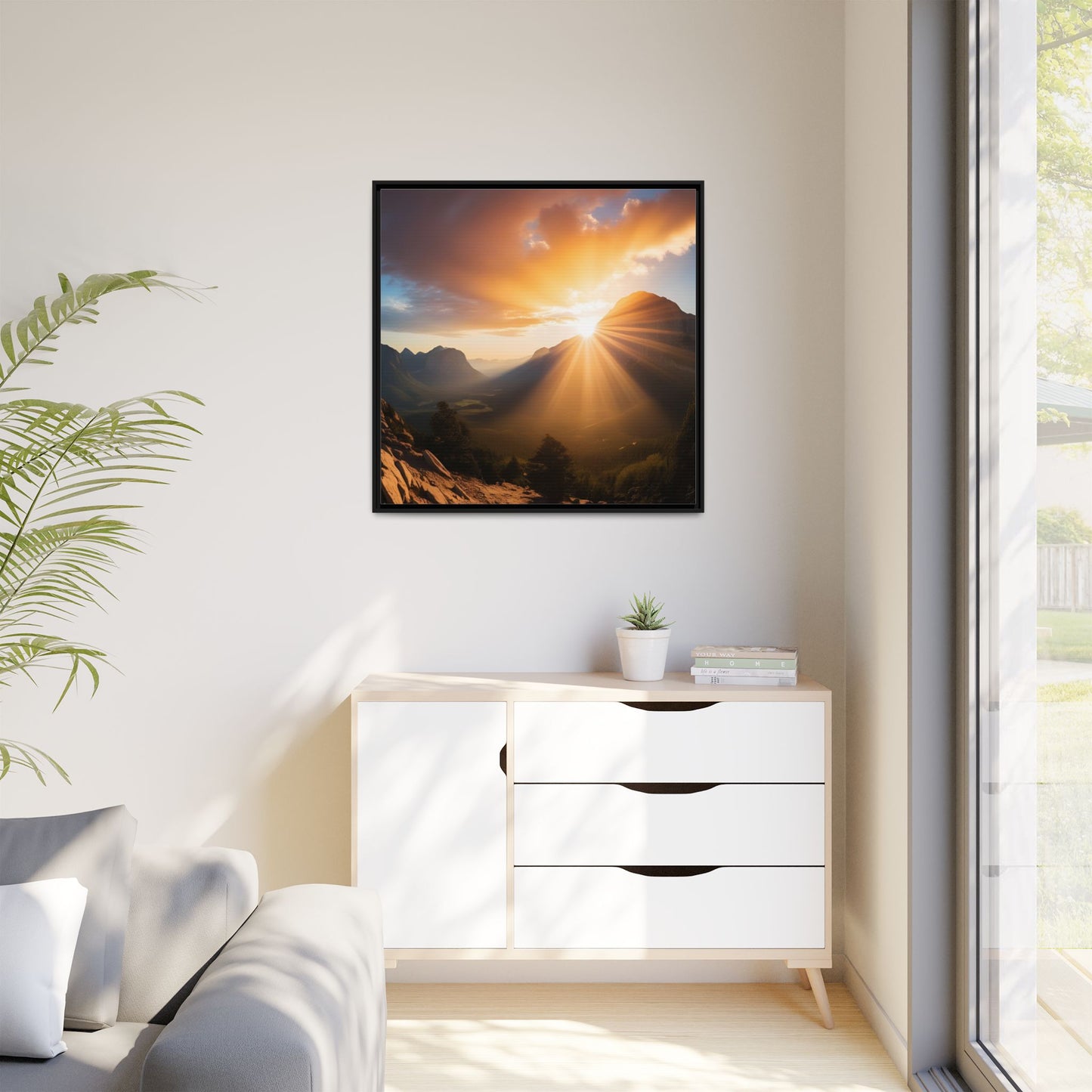 Sunrise in the Mountains Framed Canvas Wall Art Canyon Outdoors Vacation Gift Nature Lover Peaceful Zen Sunset Gift 3 frame colors
