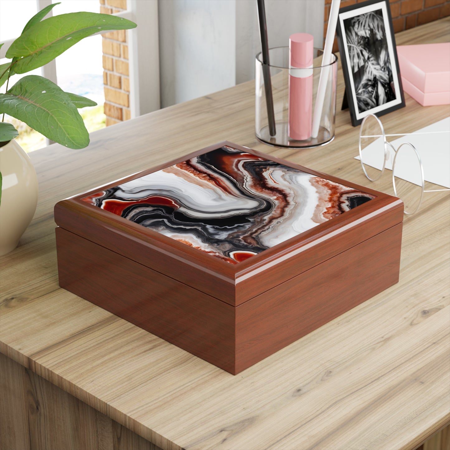 Unique Art Print Design Jewelry Box Trinket Box Bedroom Dresser Decor Vanity Gift Box - 3 colors to choose from