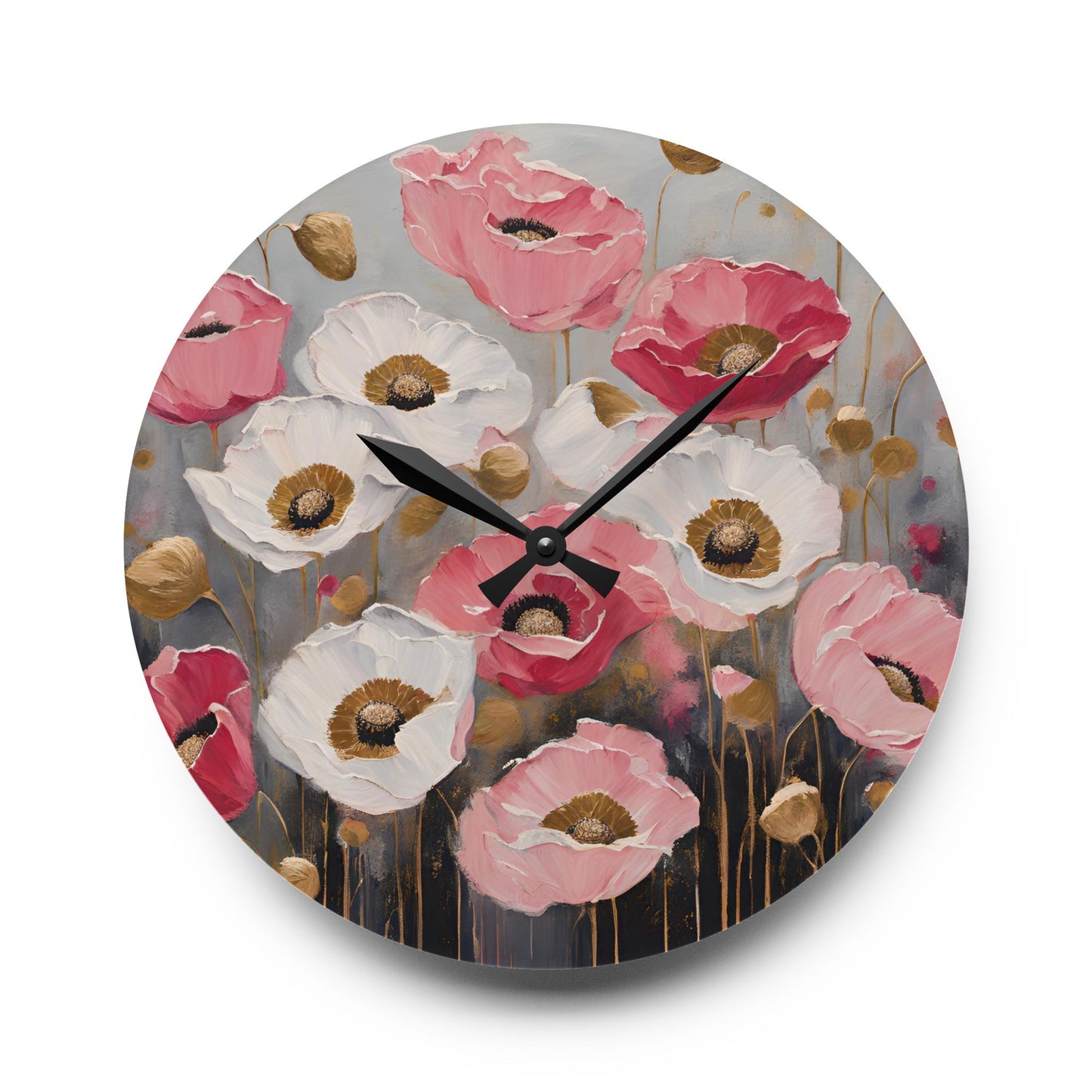 Floral Design Acrylic Clock Unique Colorful Wall Clock for Kitchen or Living Room Nature Lover Field of Flowers Gardener Gift
