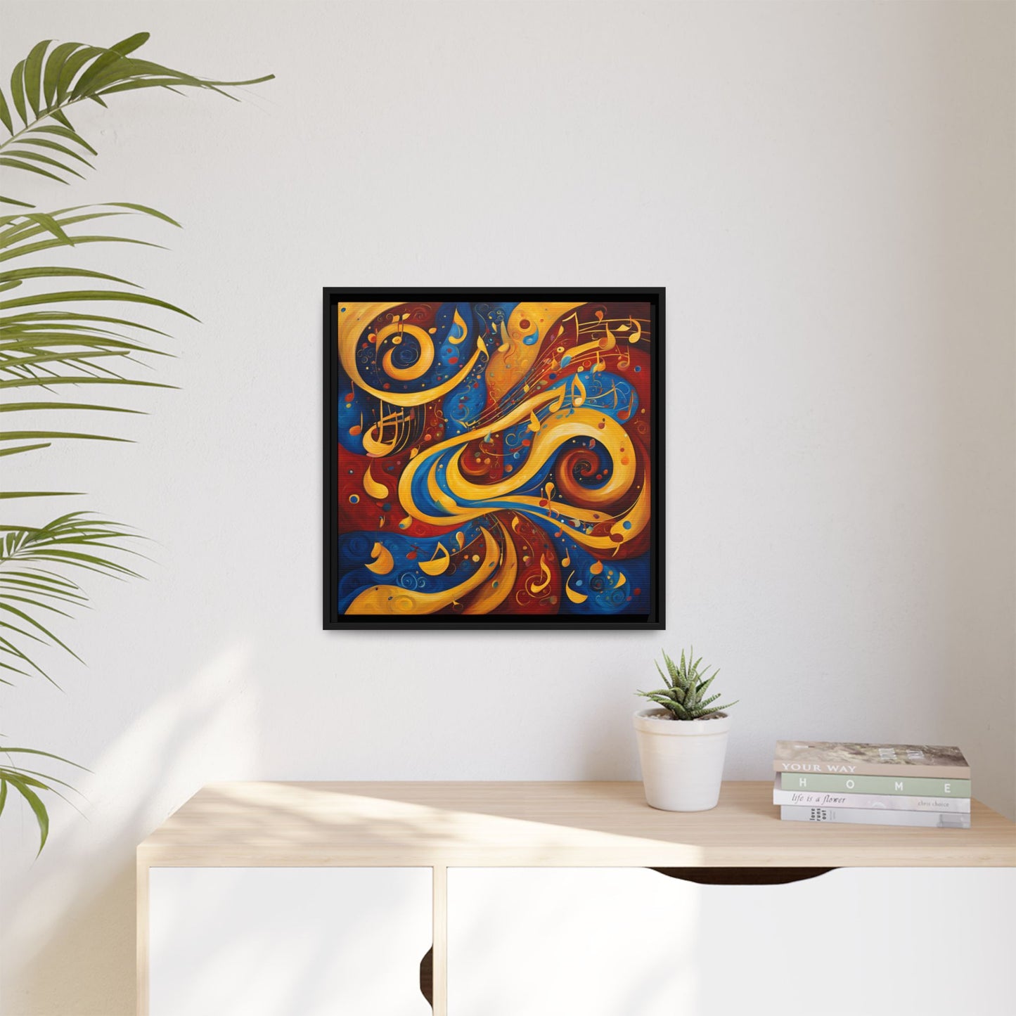 Modern Music-Themed Print Abstract Design Unique Framed Canvas Print Treble Clef Note Wall Art Music Lover Gift Decor 3 frame colors