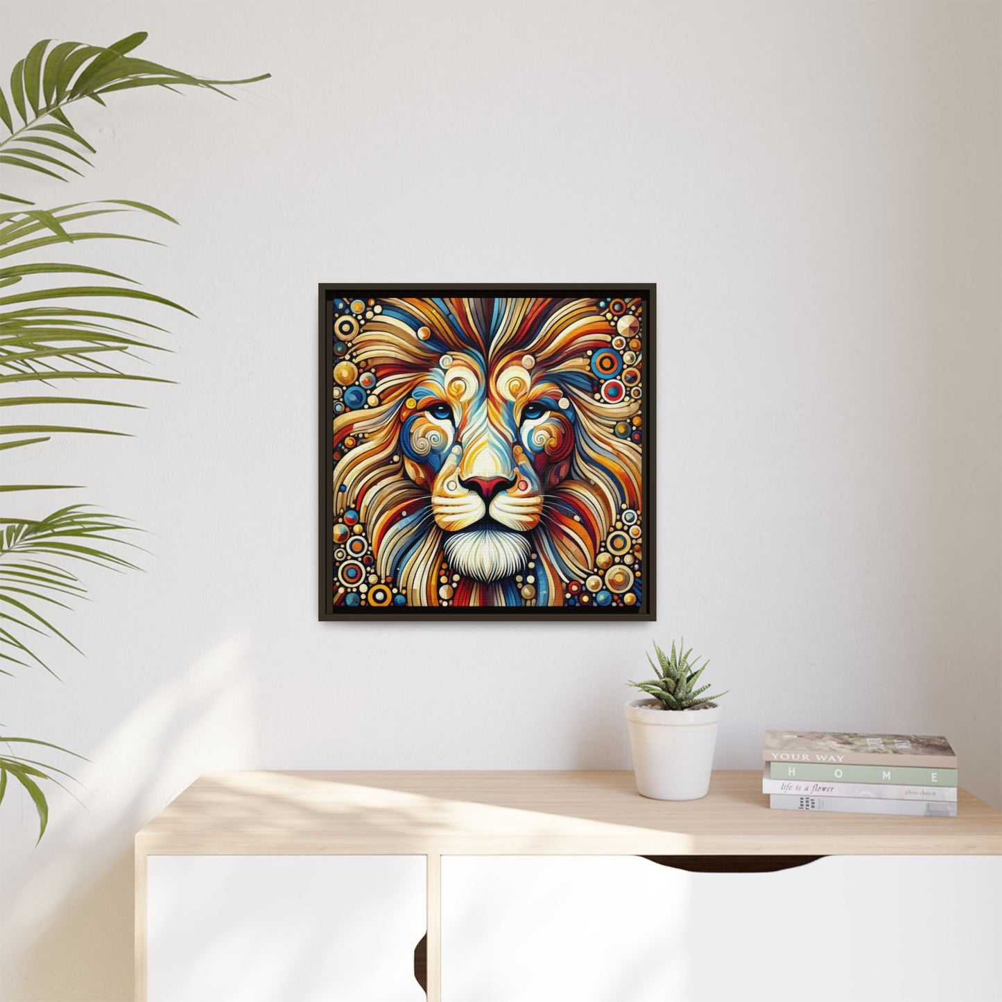Modern Lion Print Abstract Design Unique Framed Canvas Print King of Jungle Wall Art Animal Lover Gift Nature Lover Decor 3 frame colors