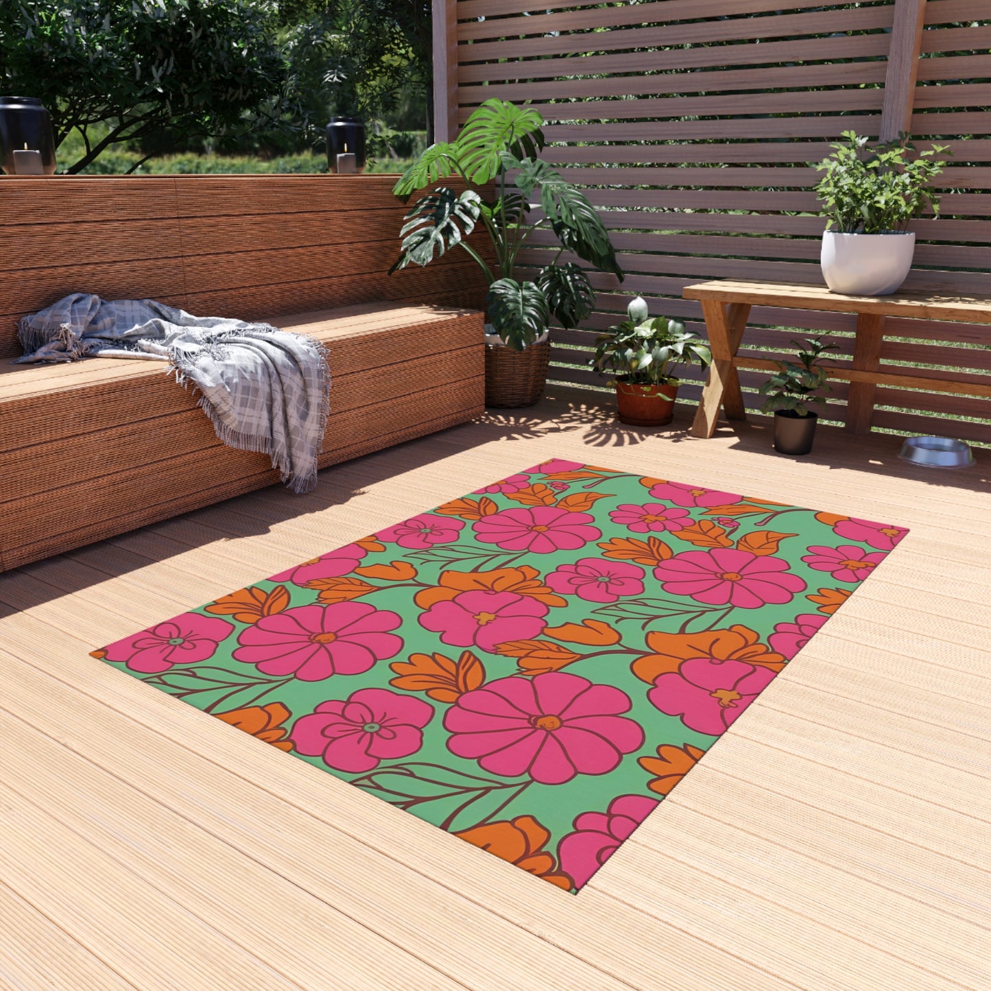 Chenille Outdoor Rug with No-Skid Backing Cozy Outdoor Carpet Patio Decor Gazebo Tropical Rug Pool Area Decor Outdoor Kitchen Carpet