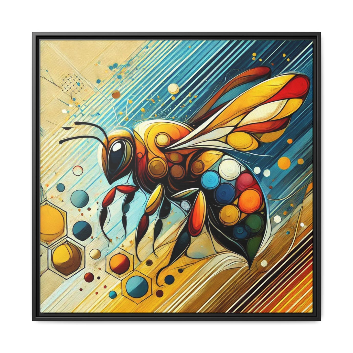 Modern Bee Print Abstract Design Unique Framed Canvas Print Insect Lover Wall Art Animal Lover Gift Nature Lover Decor 3 frame colors