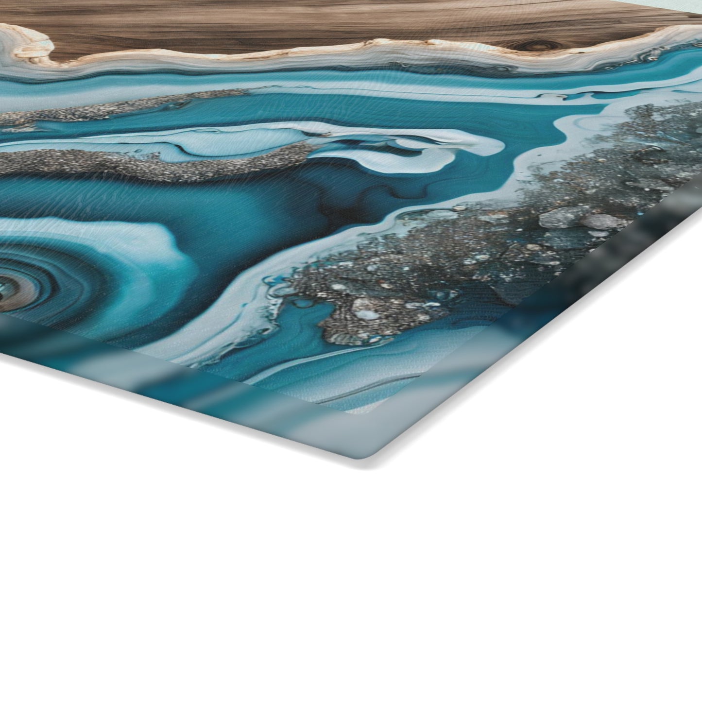 Kitchen Decor Glass Wood-look Image Nature Lover Cutting Board Serving Tray Home Cook Gift Colorful Glass Geode-inspired Charcuterie Board
