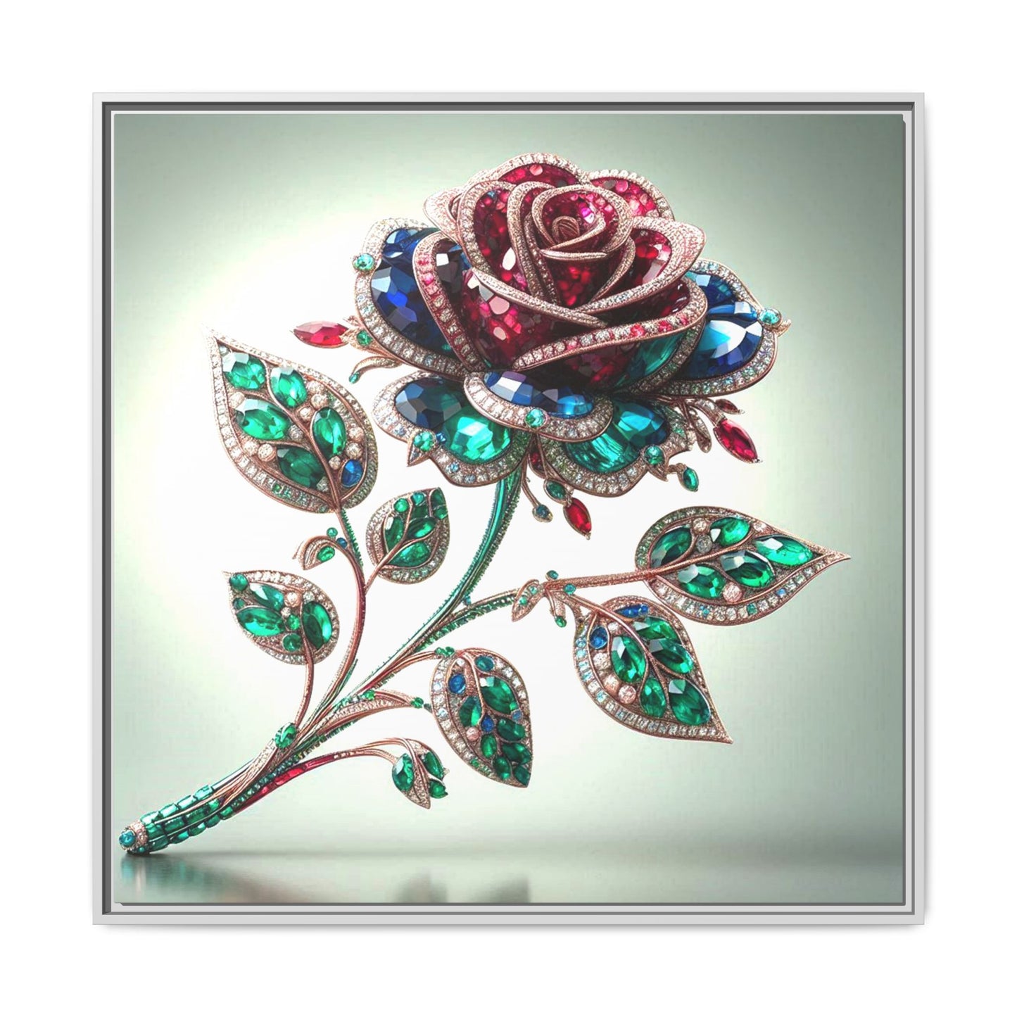 Bejeweled Rose Framed Canvas Print Wall Art Unique Fashion Designer Haute Couture Fashionista Flower Lover Gift Decor 3 Frame Colors