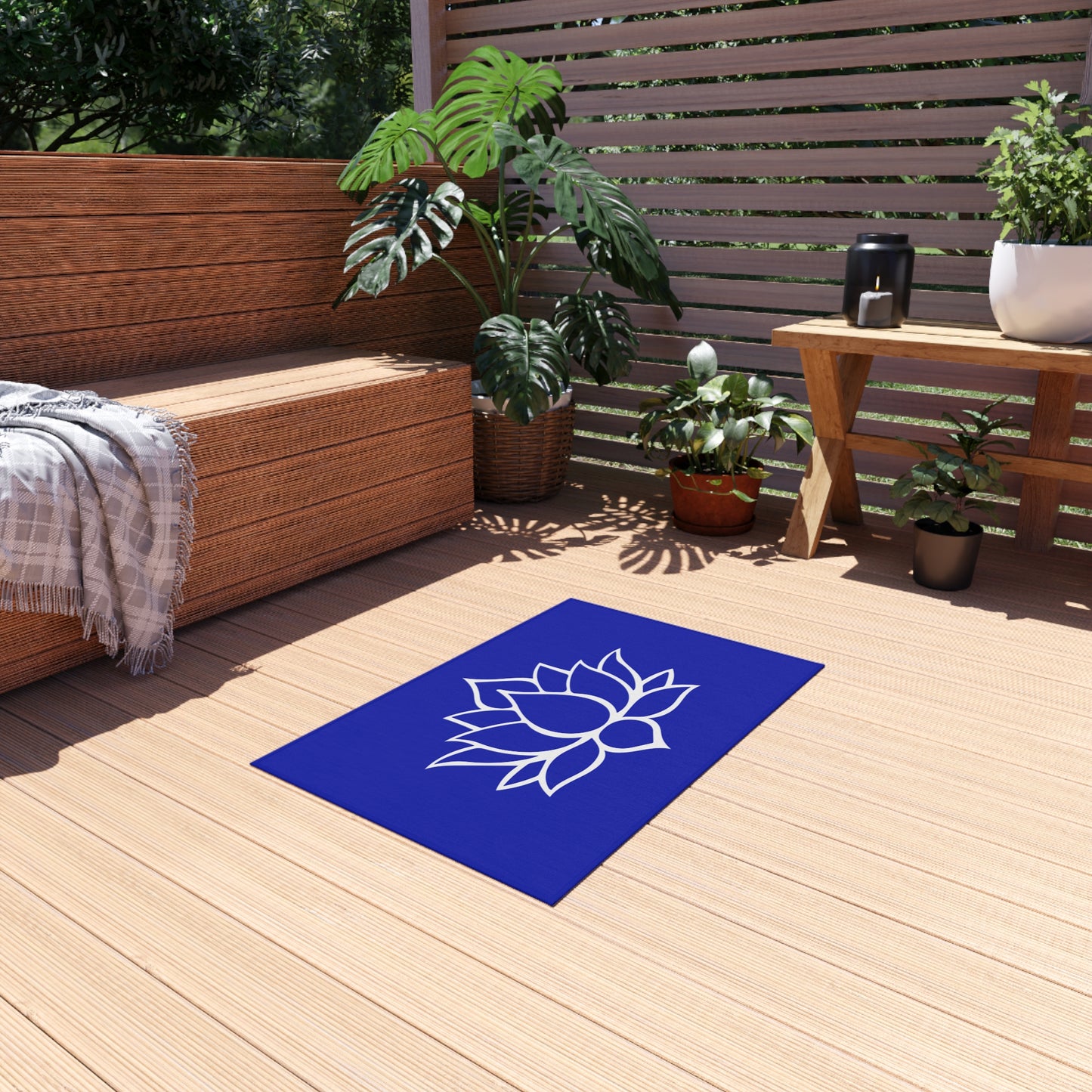 Zen Chenille Outdoor Rug with No-Skid Backing Cozy Lotus Blossom Outdoor Carpet Patio Decor Gazebo Rug Pool Area Decor Outdoor Kitchen Rug