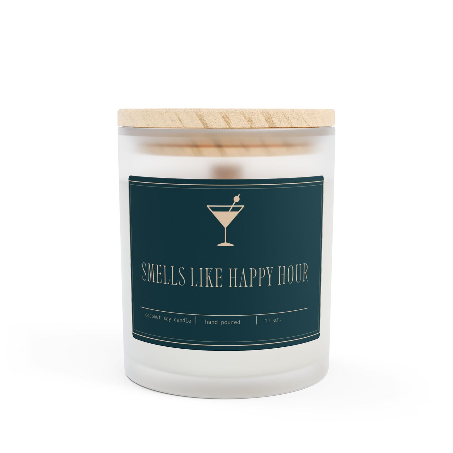 Artisanal Coconut Soy Frosted Glass Candle with Wooden Wick and Raw Maple Lid 11 oz Hand Poured Happy Hour Cocktails Candle 50 hr burn time