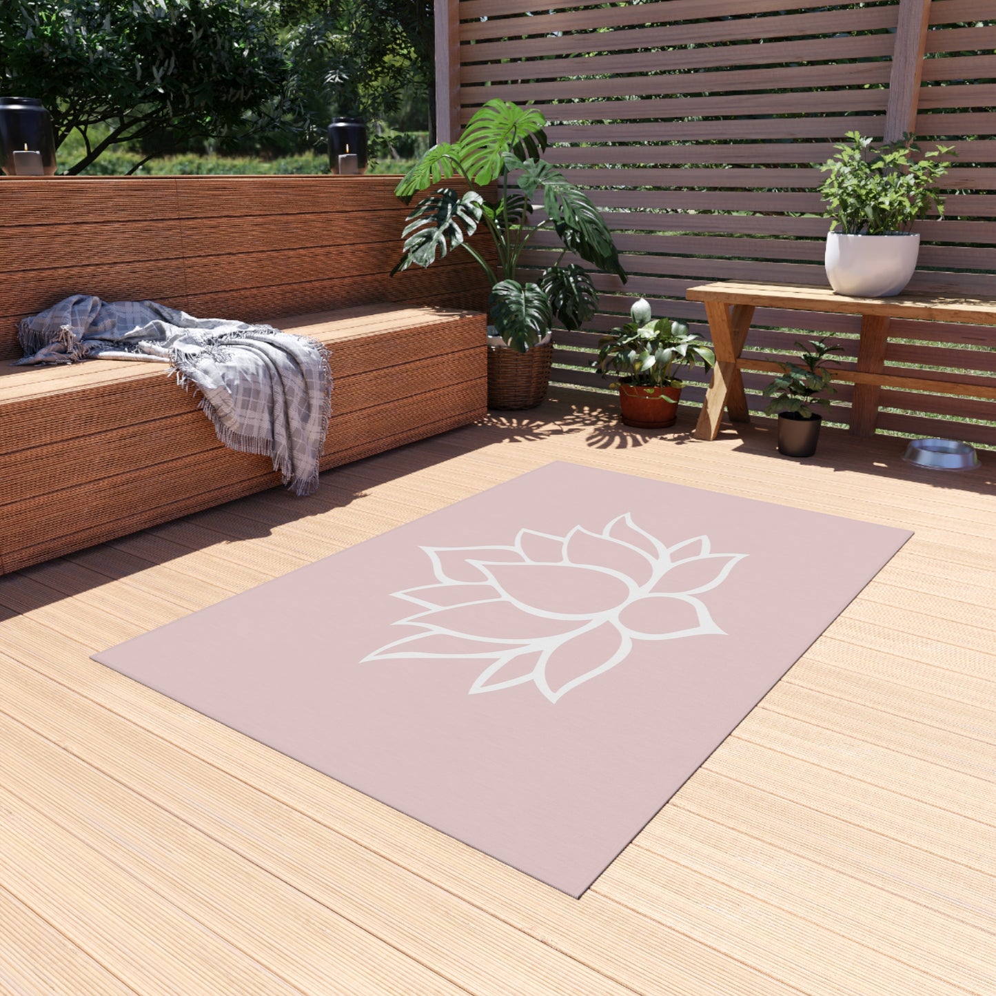 Zen Chenille Outdoor Rug with No-Skid Backing Cozy Outdoor Carpet Lotus Blossom Patio Decor Gazebo Rug Pool Area Decor Outdoor Kitchen Rug