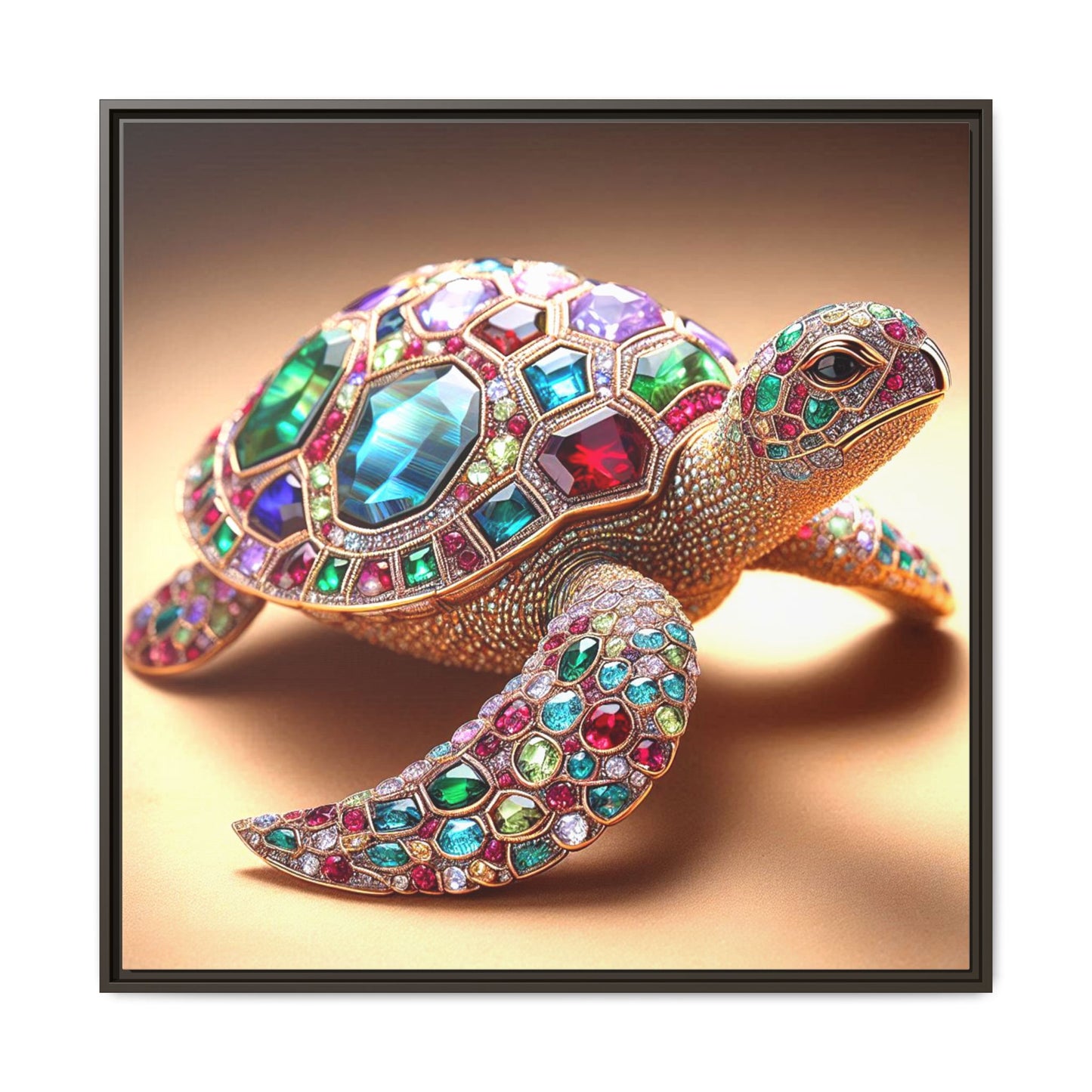 Bejeweled Turtle Framed Canvas Print Wall Art Unique Fashion Designer Haute Couture Fashionista Animal Lover Gift Decor 3 Frame Colors