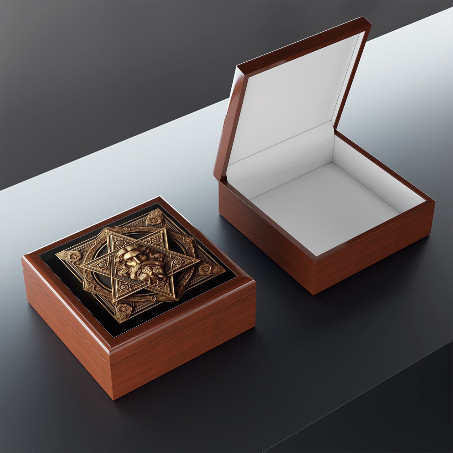 Star of David Wood Jewelry Box Handcrafted Holiday Trinket Rustic Keepsake Gift for Him Her Festive Vanity Storage Hanukkah Decor