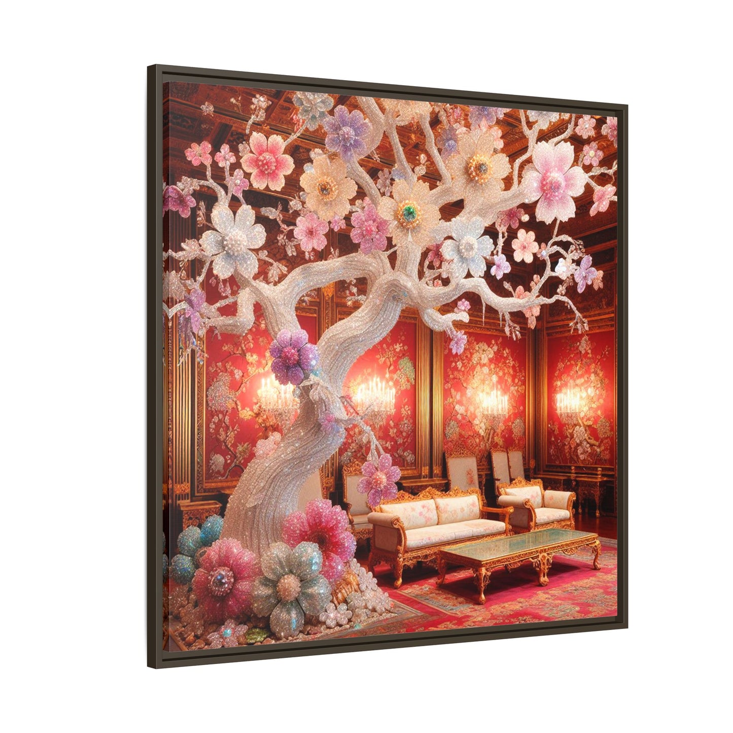 Bejeweled Bonzai Tree Framed Canvas Print Wall Art Unique Nature Lover Asian Art Gift Decor 3 Frame Colors