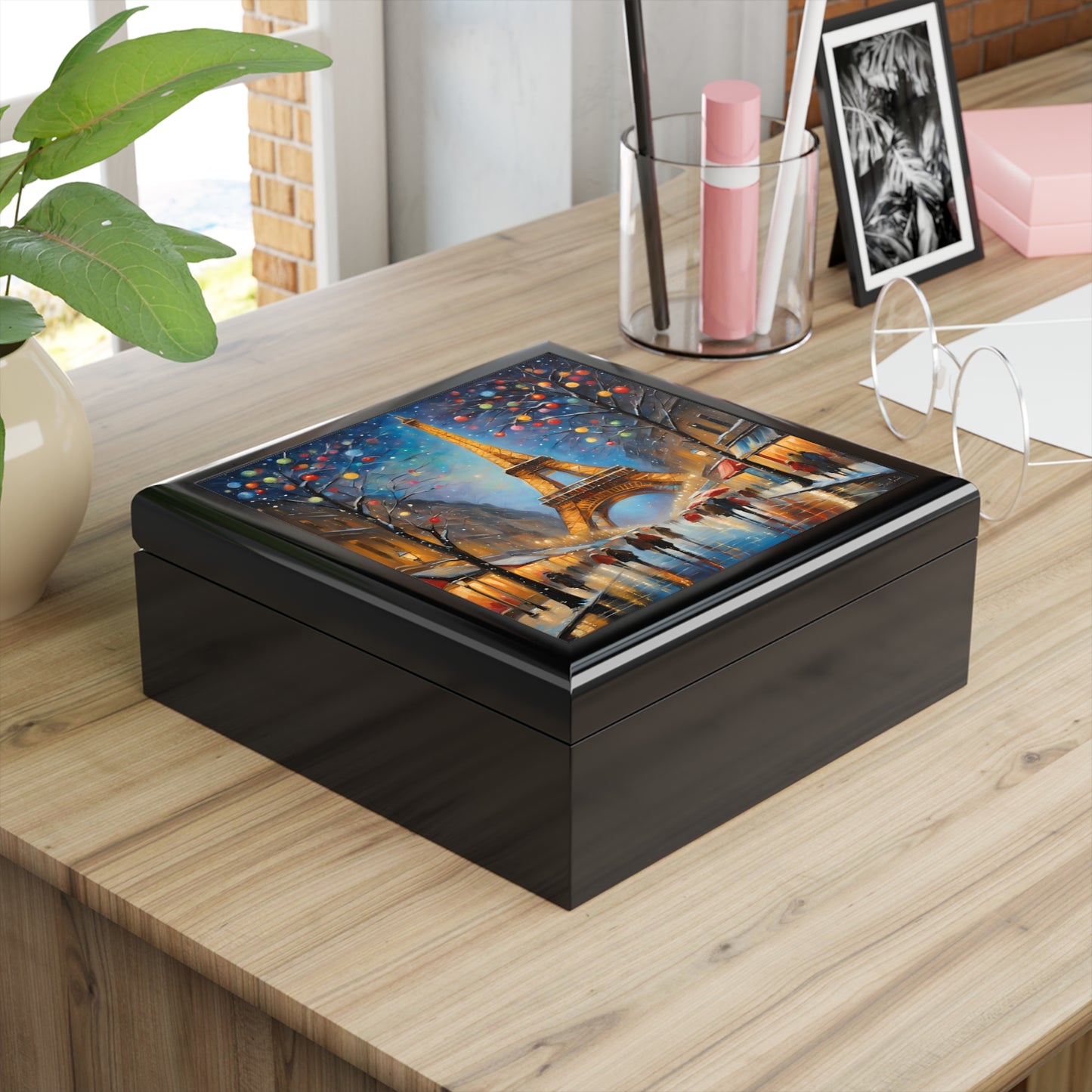 Unique Art Eiffel Tower Print Design Jewelry Box Trinket Box Bedroom Dresser Paris Decor Vanity Gift Box - 3 colors to choose from