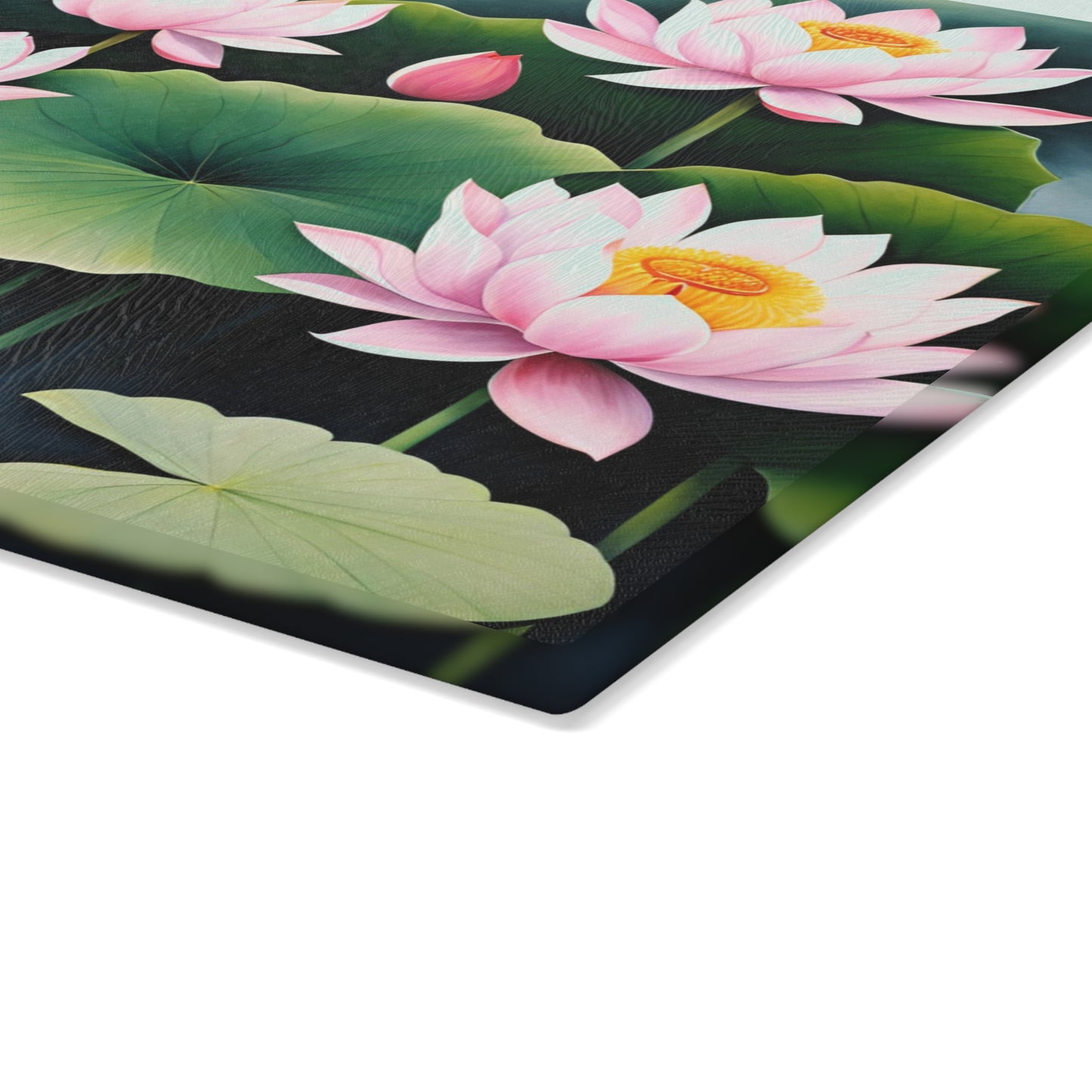 Kitchen Decor Glass Cutting Board Serving Tray with Lotus Blossom Design Cutting Board Gift for Home Cook Floral Charcuterie Board