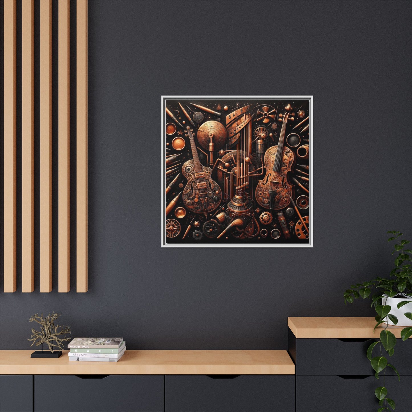 Modern Music-Themed Print Abstract Design Unique Framed Canvas Print Steampunk Wall Art Music Lover Gift Decor 3 frame colors
