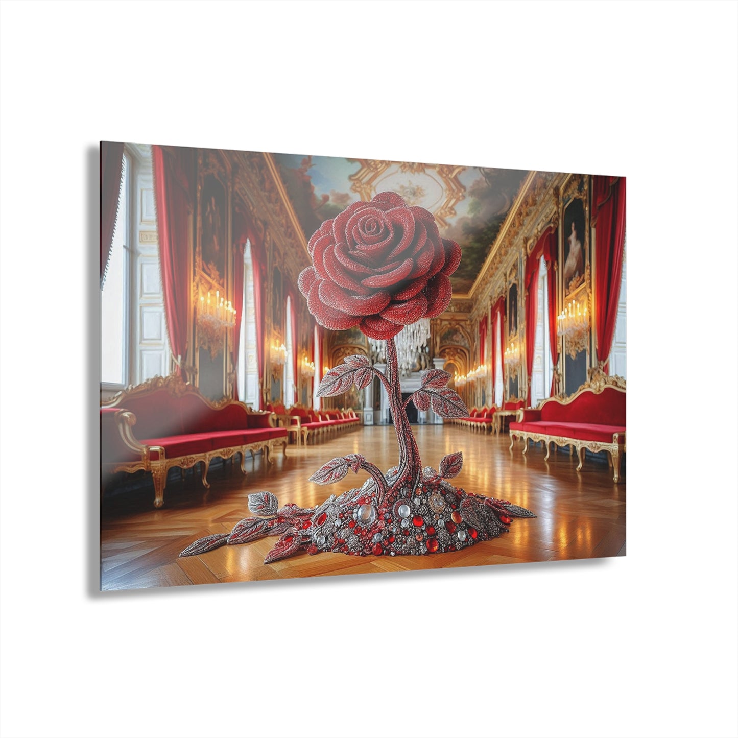 Long-stem Red Rose Floral Design Acrylic Print Nature Lover Wall Art Gemstone Flower Lover Gift Flower Artwork Modern Garden Home Decor