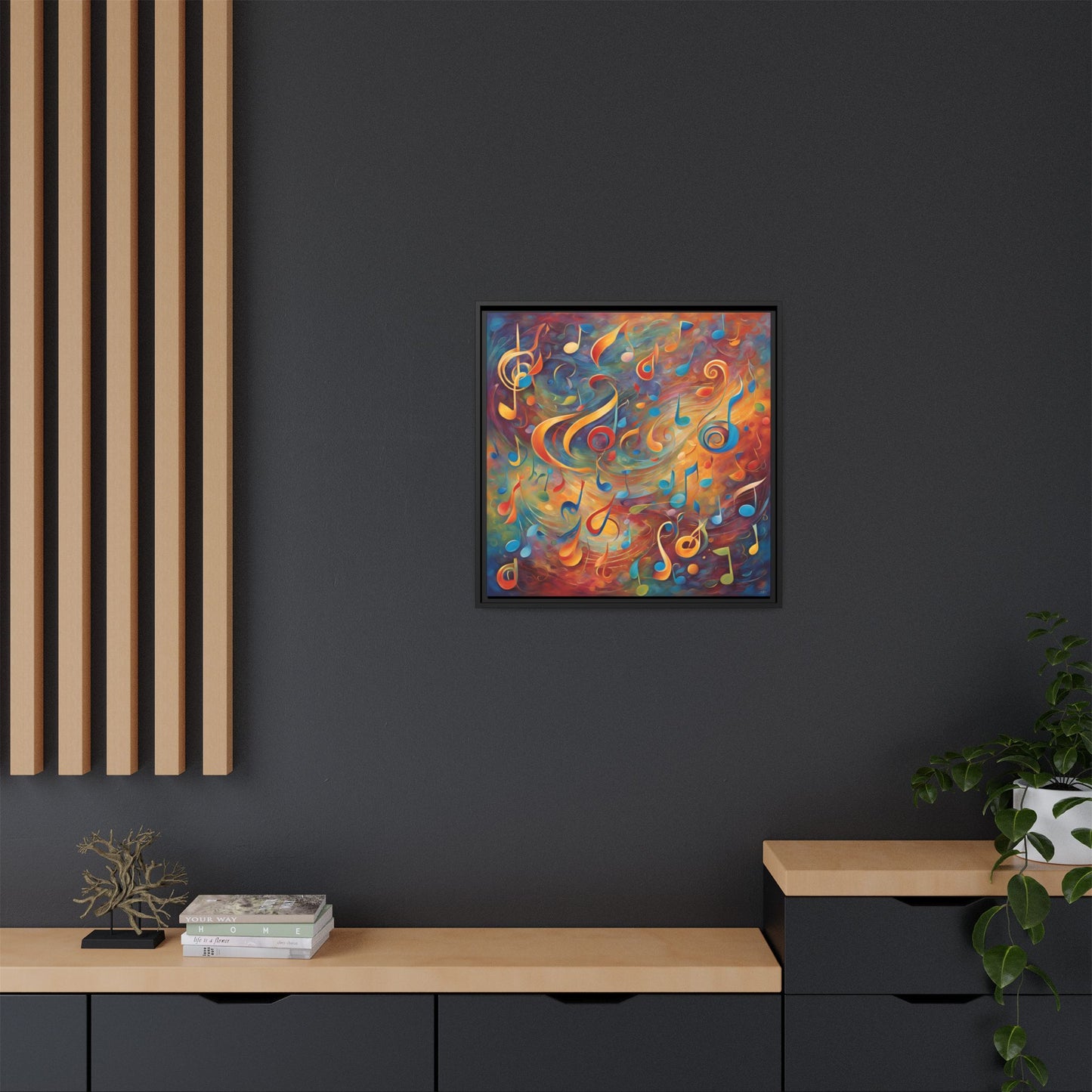 Modern Music-Themed Print Abstract Design Unique Framed Canvas Print Treble Clef Note Wall Art Music Lover Gift Decor 3 frame colors