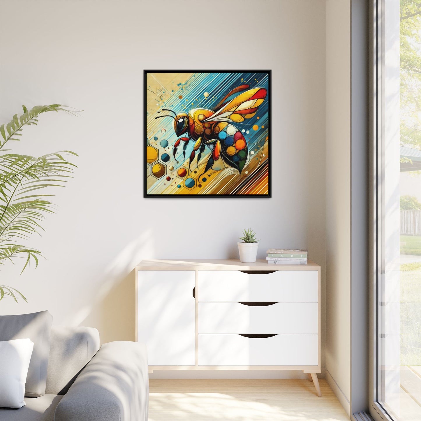 Modern Bee Print Abstract Design Unique Framed Canvas Print Insect Lover Wall Art Animal Lover Gift Nature Lover Decor 3 frame colors