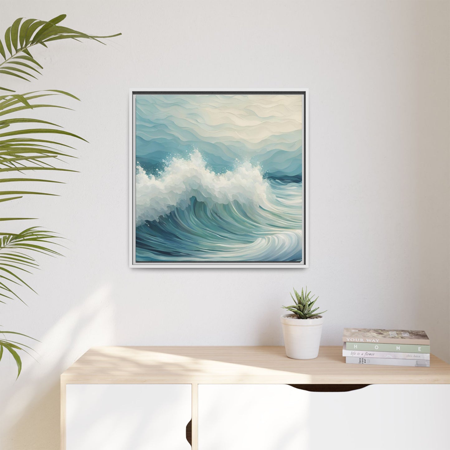 Modern Abstract Wave Design Unique Framed Canvas Wall Art Ocean Beach Gift Nature Lover Gift Underwater Sea Lover Gift 3 frame colors