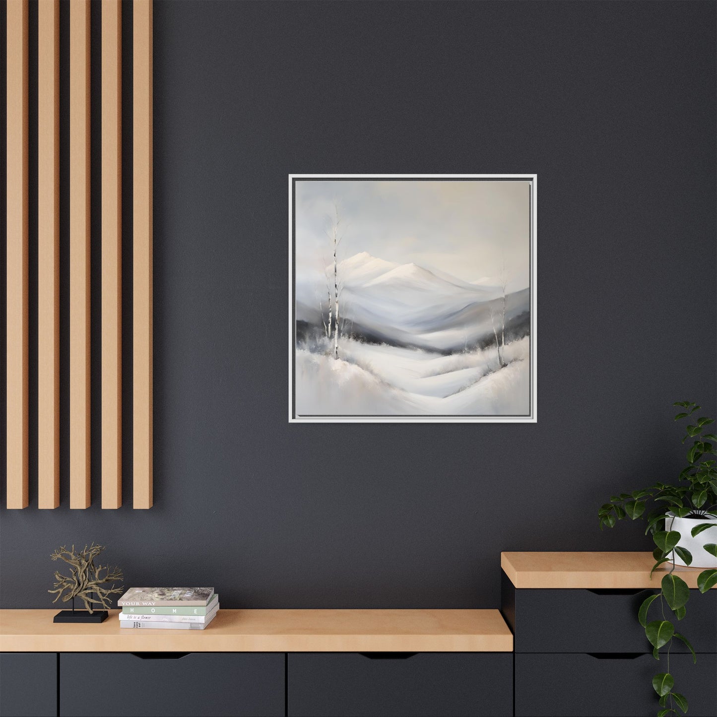 Modern Abstract Mountain Design Unique Framed Canvas Wall Art Snowy Gift Nature Lover Gift 3 frame colors