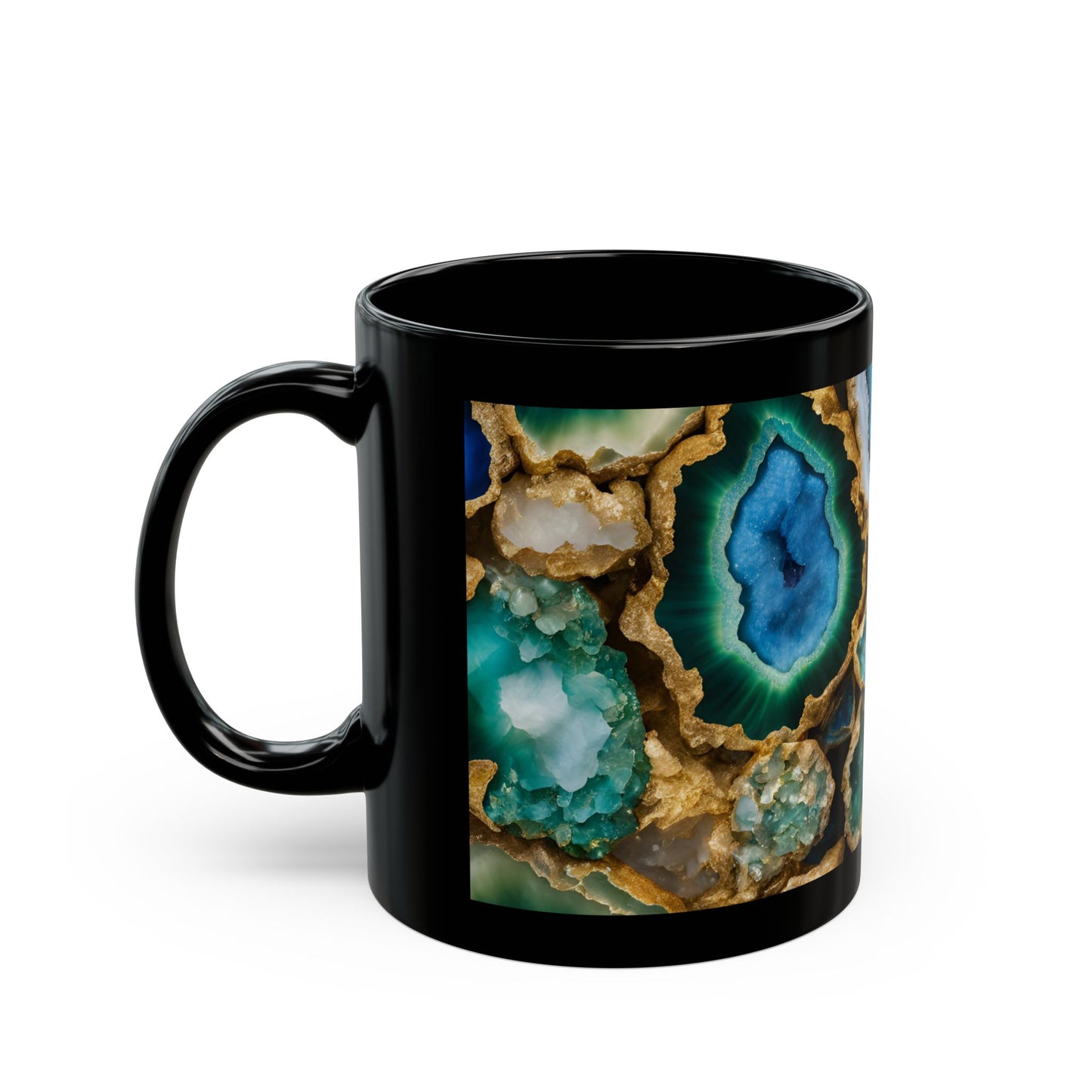Blue Green and Gold Amethyst Crystal Geode Design Coffee Tea Hot Chocolate Mug Boho Gift for Her Nature Lover Gift Geology Rock Lover Gift