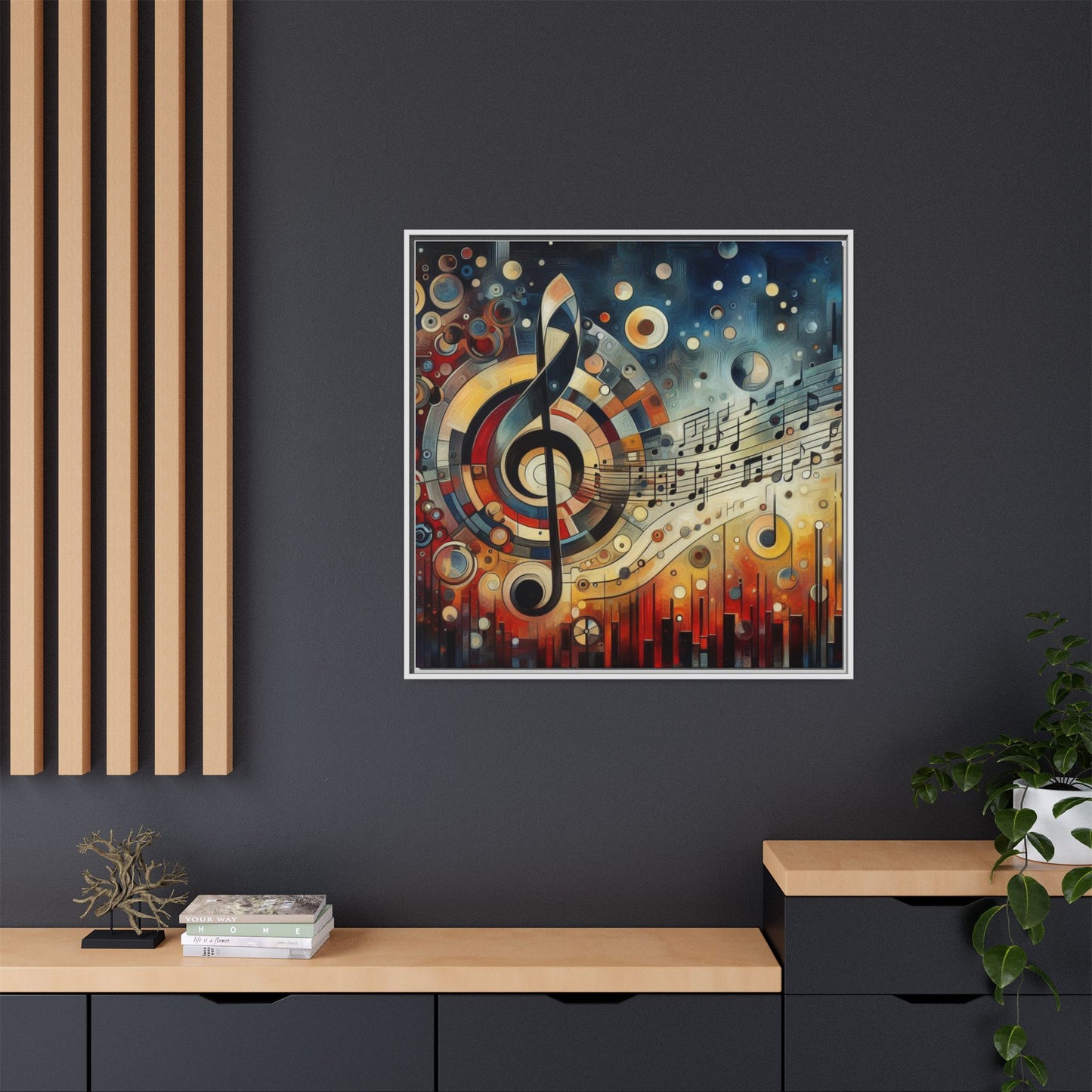 Modern Music-Themed Print Abstract Design Unique Framed Canvas Print Treble Clef Note Wall Art Music Lover Gift Decor 3 frame colors
