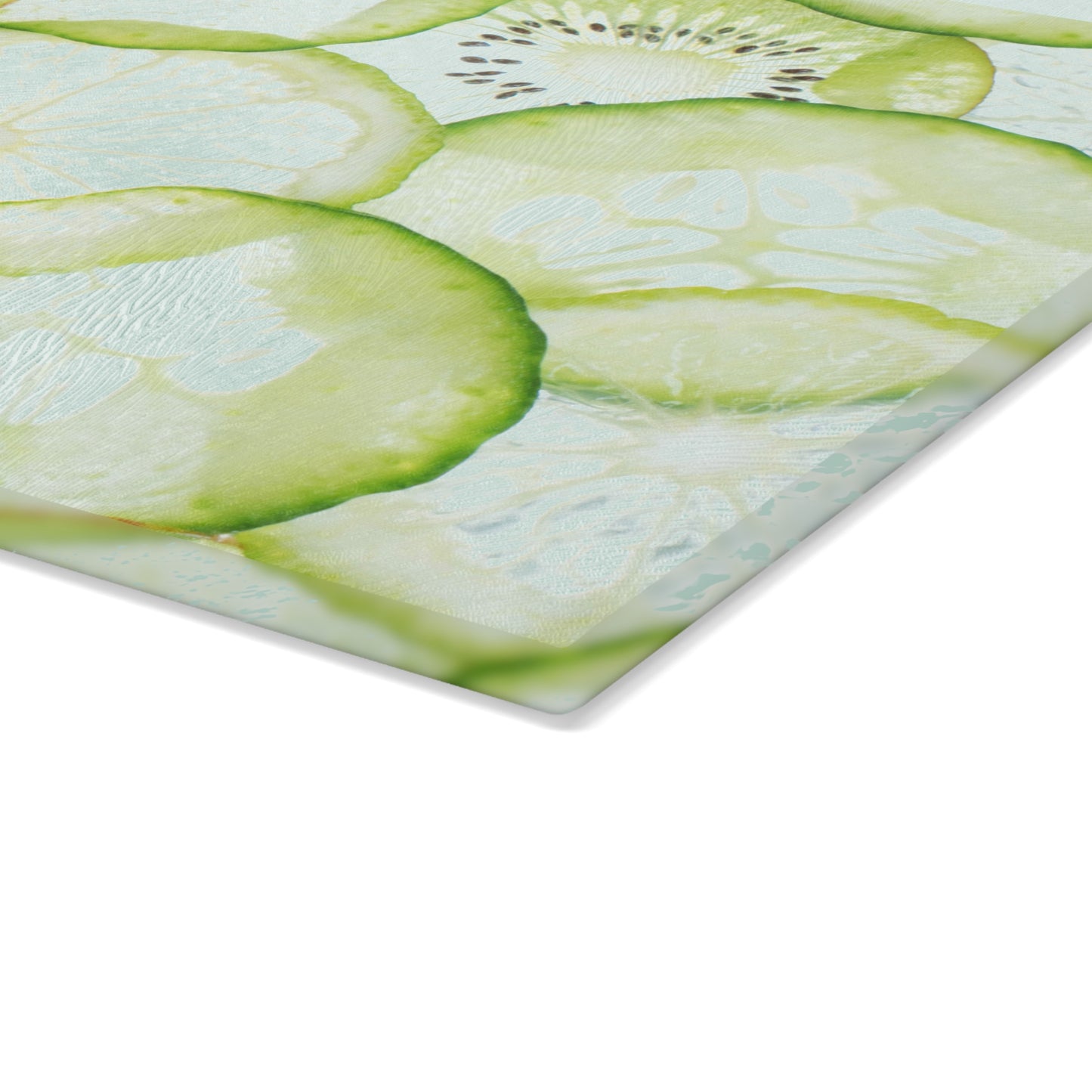 Kitchen Decor Glass Cutting Board Serving Tray with Cucumber, Kiwi and Lime Design Cutting Board Gift for Home Cook Fun Charcuterie Board