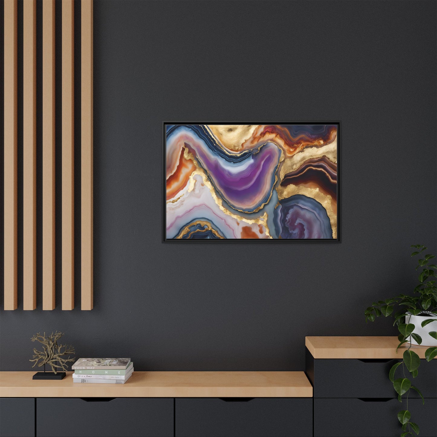 Colorful Agate Quartz Crystal Geode Design Print Matte Canvas Wall Art Nature Lover Gift Geology Rock Lover Gift 3 frame color choices