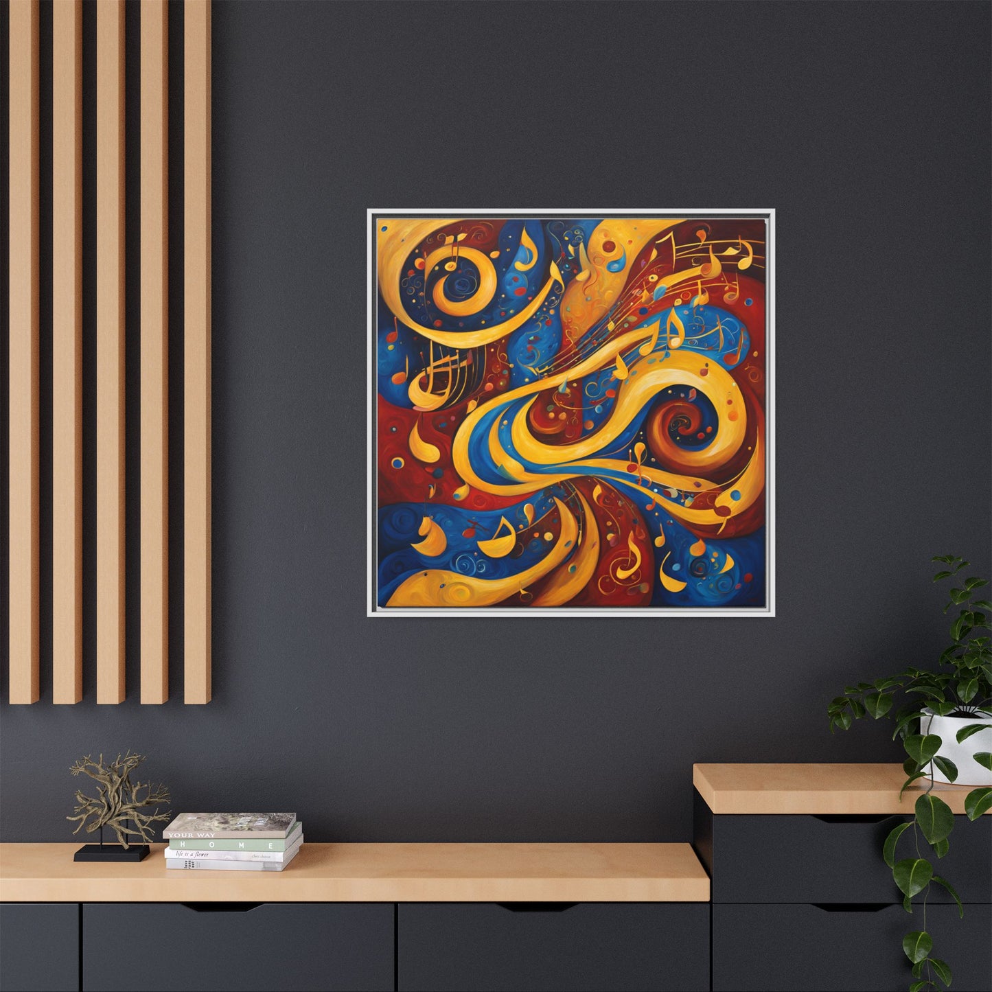 Modern Music-Themed Print Abstract Design Unique Framed Canvas Print Treble Clef Note Wall Art Music Lover Gift Decor 3 frame colors