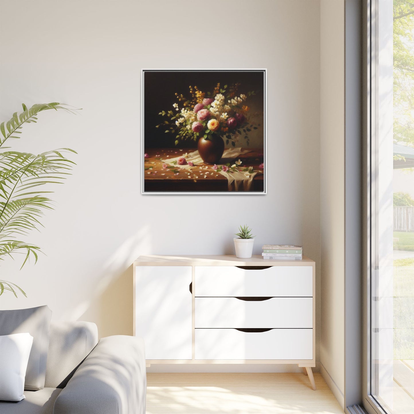 Vase of Flowers Unique Framed Canvas Wall Art Flower Lover Gift Wildflower Artwork Nature Lover Lanscape Gift 3 frame colors