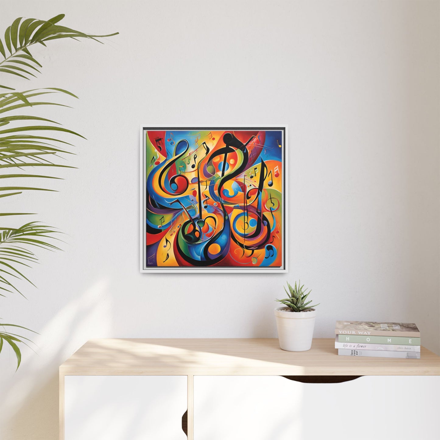 Modern Music-Themed Print Abstract Design Unique Framed Canvas Print Treble Clef Note Wall Art Music Lover Gift Decor 3 frame colors