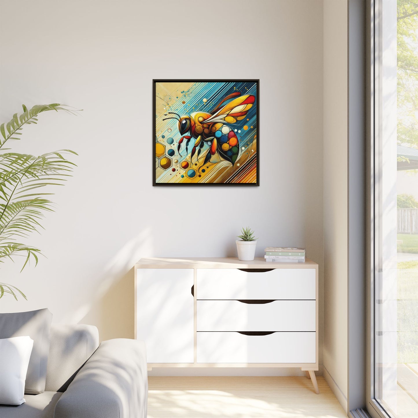 Modern Bee Print Abstract Design Unique Framed Canvas Print Insect Lover Wall Art Animal Lover Gift Nature Lover Decor 3 frame colors