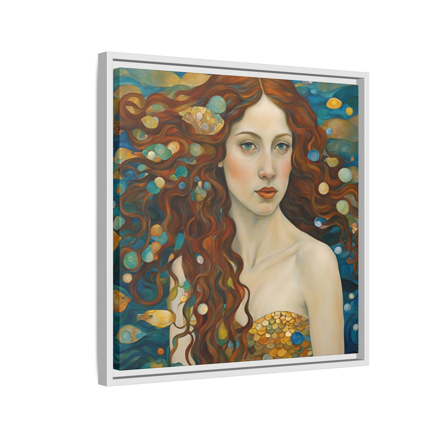 Modern Abstract Mermaid Design Unique Framed Canvas Oceanic Wall Art Underwater Gold Fish Anime Gift Nature Lover Gift 3 frame colors
