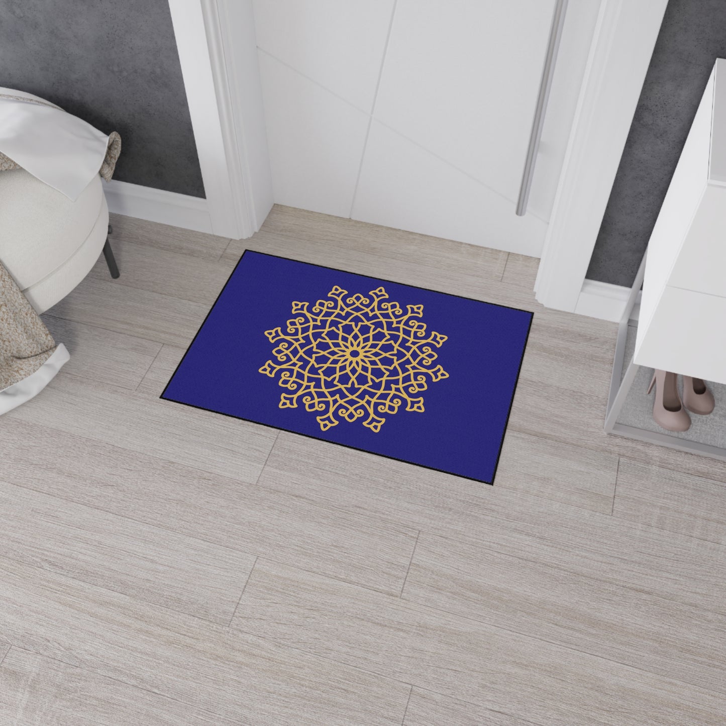 Decorative Heavy Duty Non-Slip Floor Mat Stylish Design Perfect for Entryway Kitchen Décor Blue Floral Geometric Design Rug Bathroom Mat
