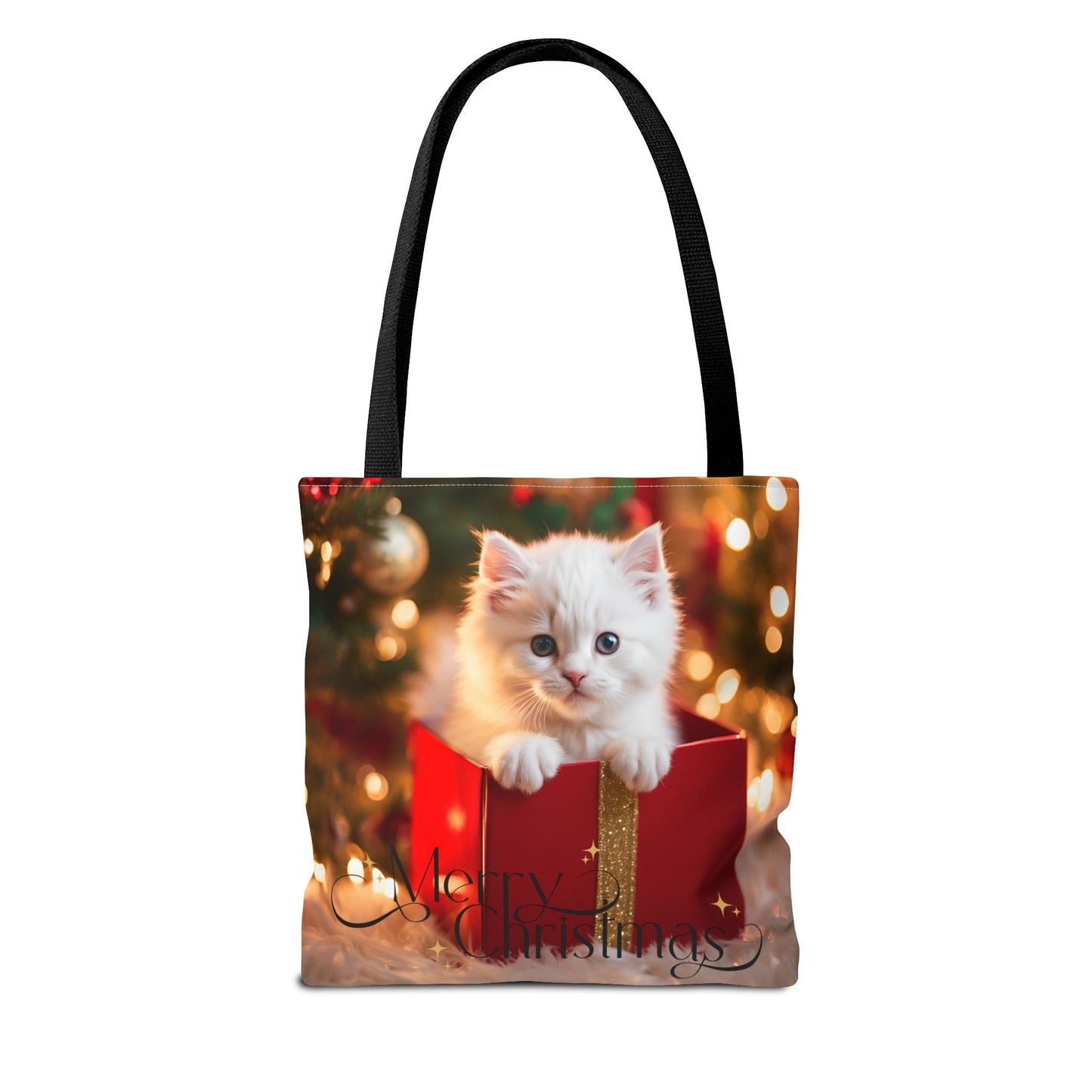 Christmas Kitten Tote Bag Holiday Cheer Gift Glam Winter Accessory Reusable Snowy Winter Town Shopping Bag Xmas Joy Unisex Bag for Him Her