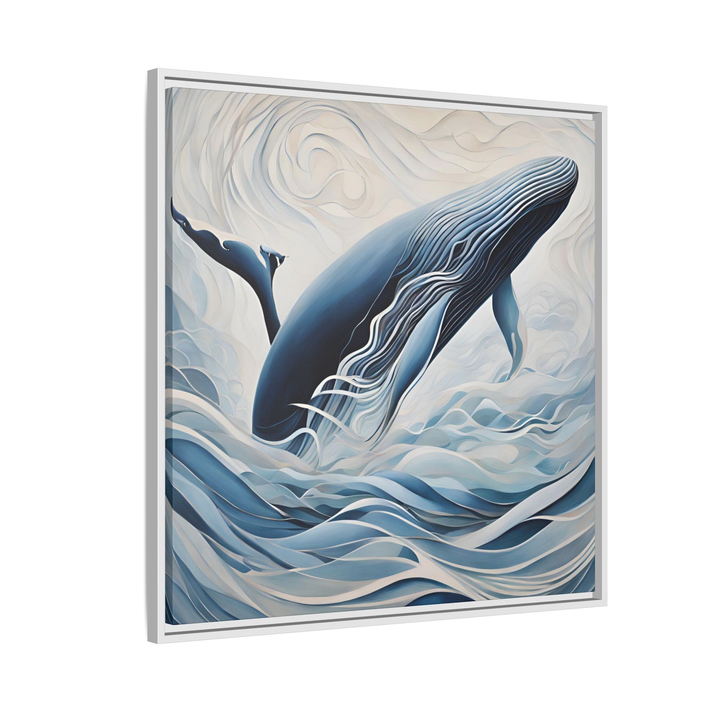 Modern Abstract Whale Wave Design Unique Framed Canvas Wall Art Ocean Beach Gift Nature Lover Gift Underwater Sea Lover Gift 3 frame colors