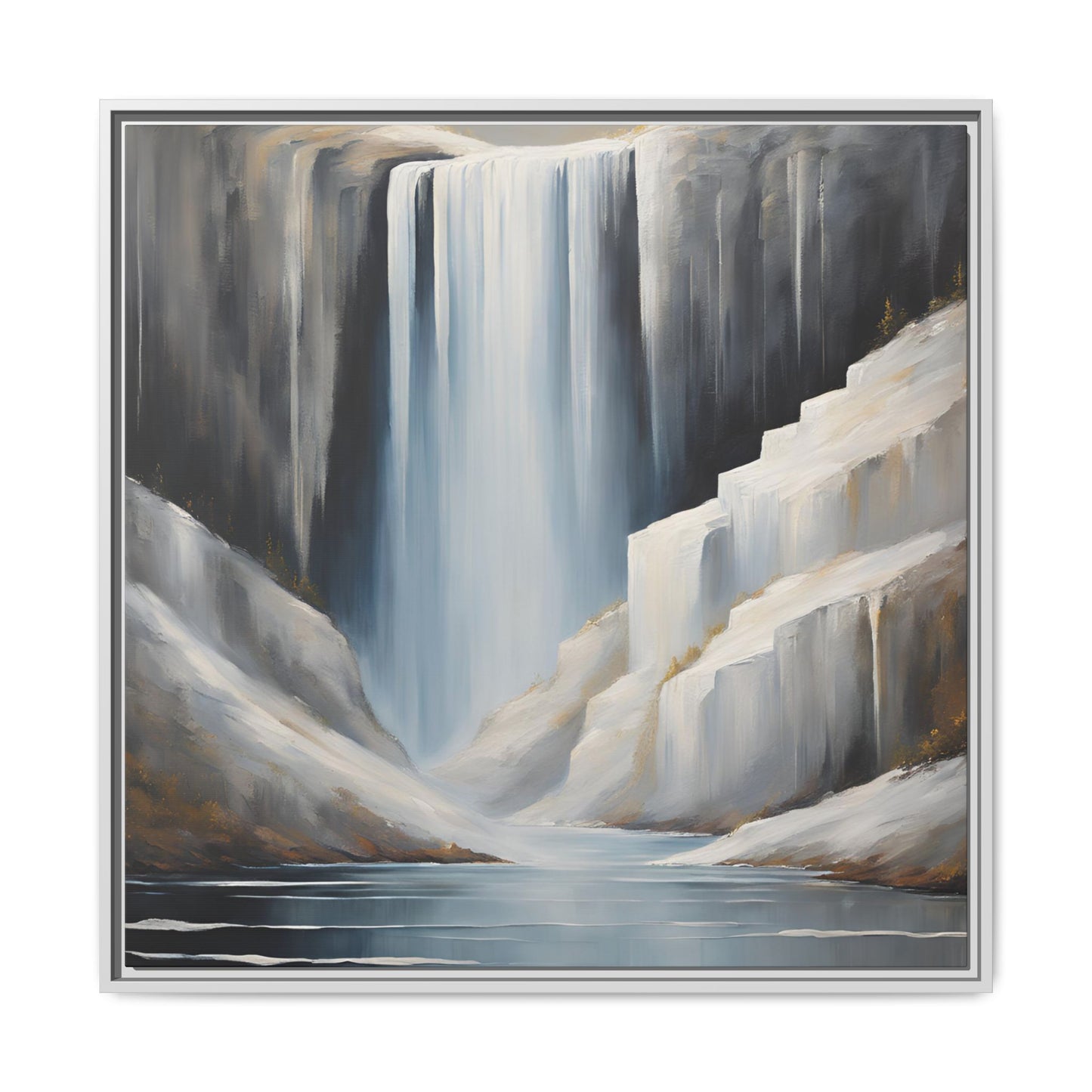 Modern Abstract Waterfall Design Unique Framed Canvas Wall Art Ocean Beach Gift Nature Lover Gift Mountain Landscape Gift 3 frame colors