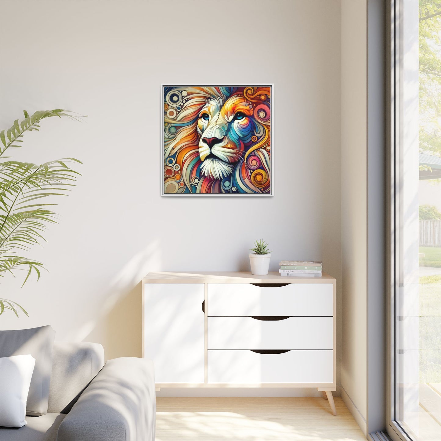 Modern Lion Print Abstract Design Unique Framed Canvas Print King of Jungle Wall Art Animal Lover Gift Nature Lover Decor 3 frame colors