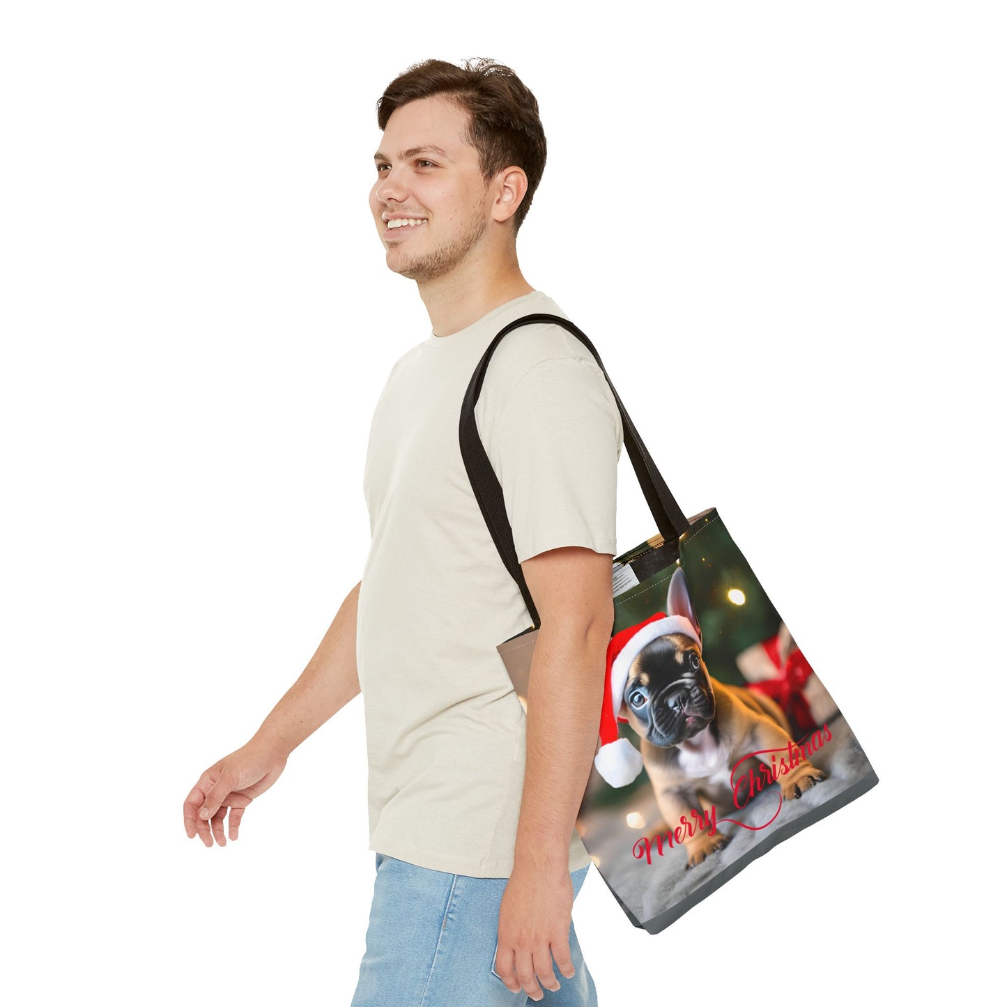 Merry Christmas Pug Tote Bag Holiday Cheer Gift Winter Accessory Reusable Winter Shopping Bag Xmas Dog Lover Gift Unisex Bag for Him Her