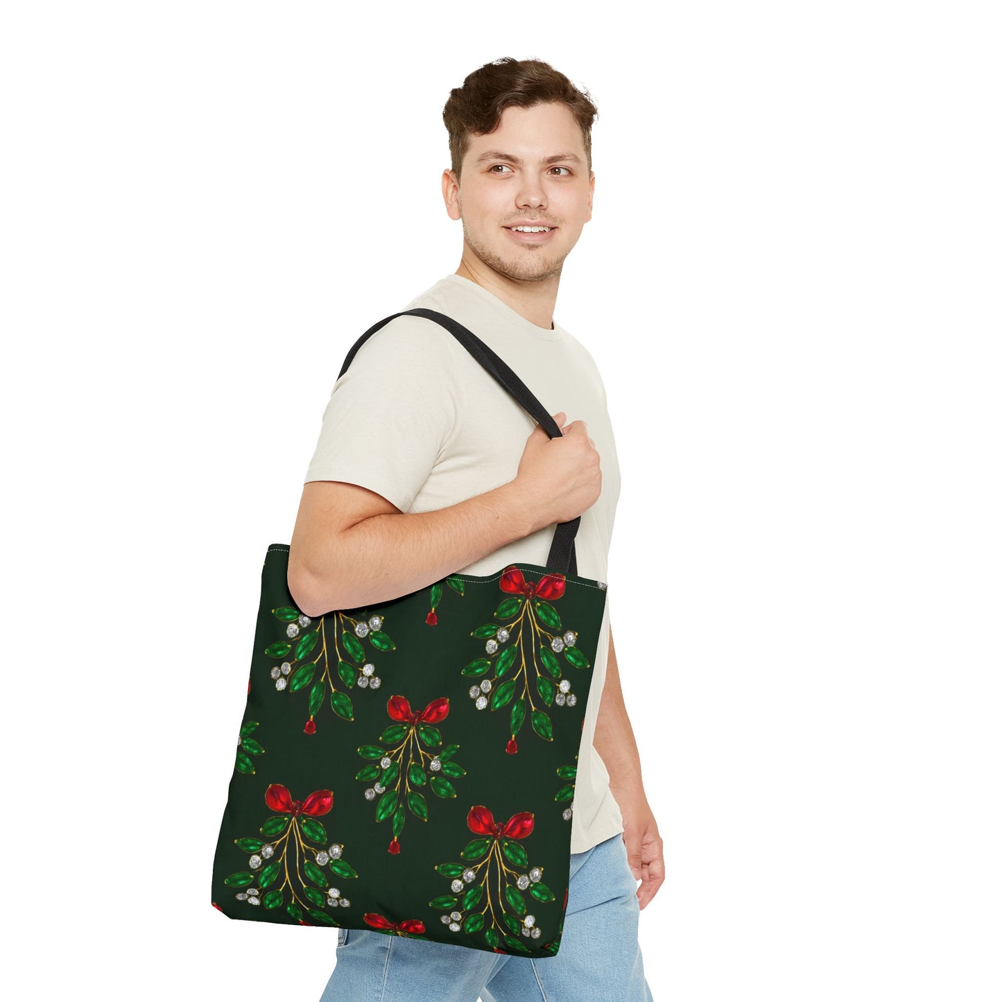 Mistletoe Christmas Tote Bag Holiday Cheer Gift Glam Winter Accessory Reusable Winter Tree Shopping Bag Xmas Joy Gift Unisex Bag for Him Her