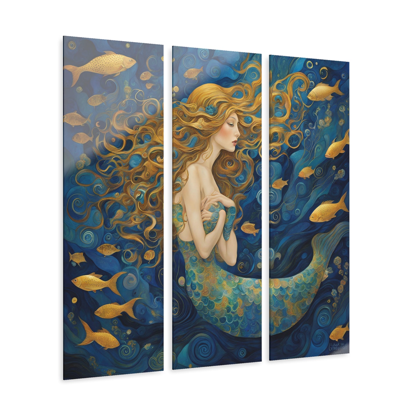 Modern Art Style Mermaid Design Triptych Acrylic Print Oceanic Wall Art Unique Underwater Theme Fairycore Decor