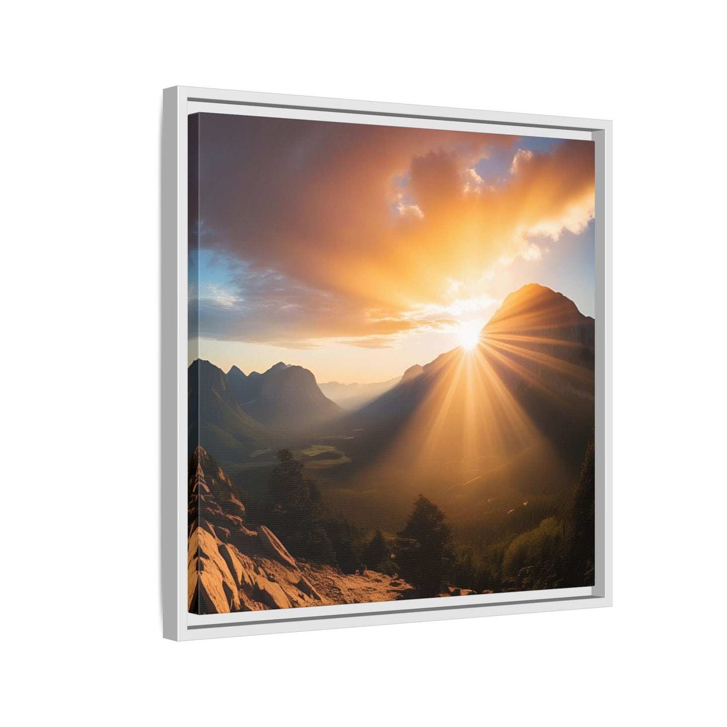 Sunrise in the Mountains Framed Canvas Wall Art Canyon Outdoors Vacation Gift Nature Lover Peaceful Zen Sunset Gift 3 frame colors