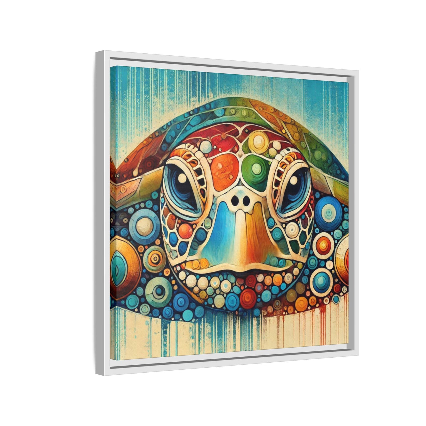 Modern Sea Turtle Print Abstract Design Unique Framed Canvas Print Oceanic Beachy Wall Art Animal Lover Nature Lover Decor 3 frame colors
