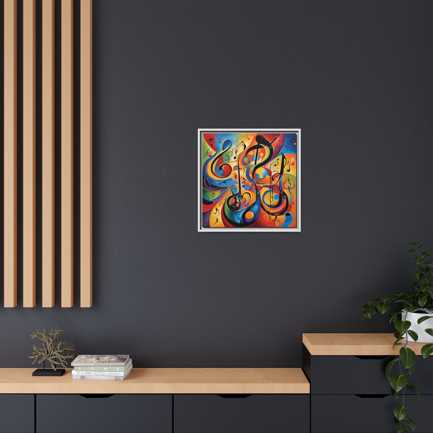 Modern Music-Themed Print Abstract Design Unique Framed Canvas Print Treble Clef Note Wall Art Music Lover Gift Decor 3 frame colors