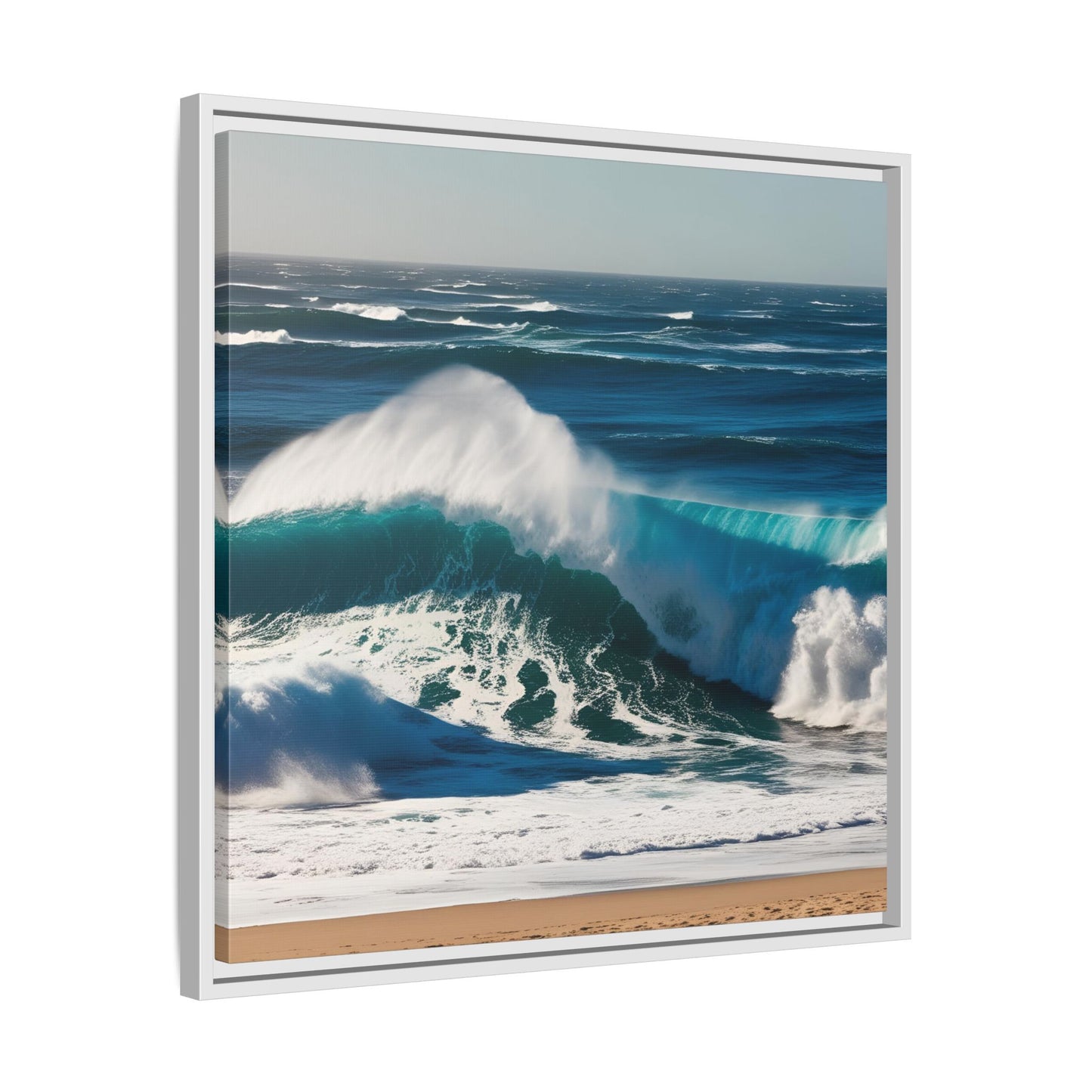 Peaceful Ocean Waves at the Beach Calm Sunny Day Framed Canvas Wall Art Vacation Oceanic Gift Nature Lover Zen Decor Gift 3 frame colors