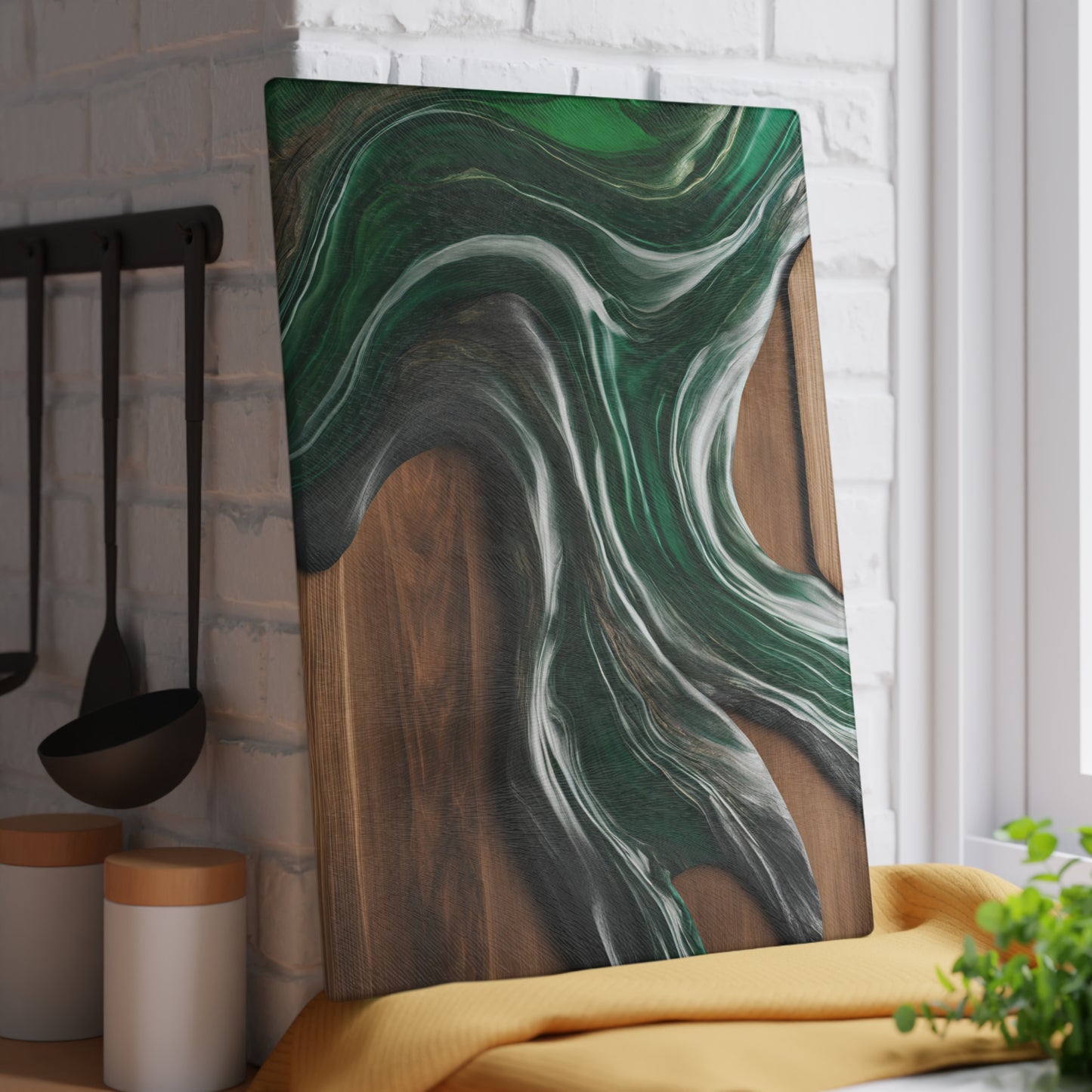Beachy Kitchen Decor Glass Cutting Board Serving Tray with Wave Design Cutting Board Gift for Home Cook Fun Charcuterie Board
