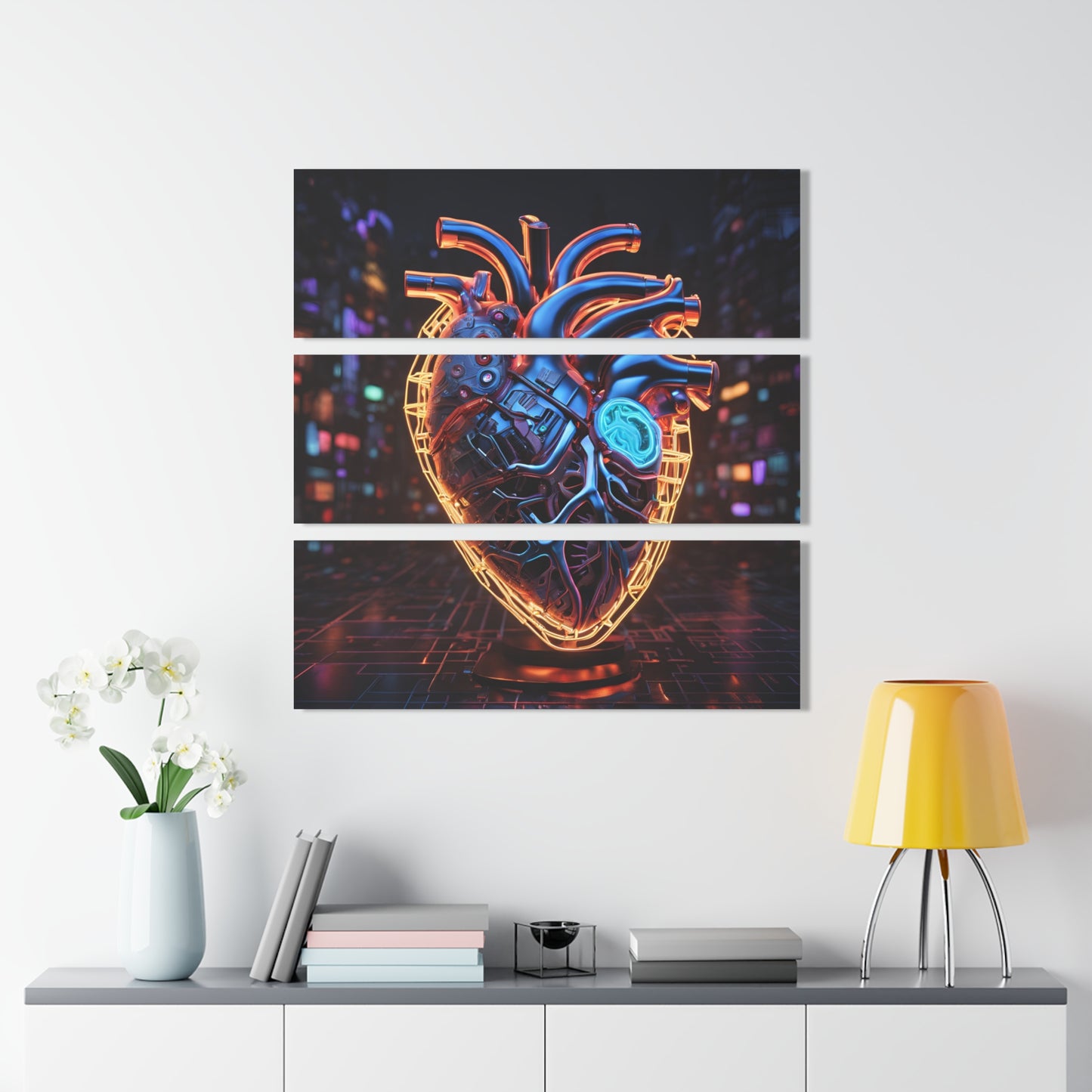 Heart Design Triptych Acrylic Print Wall Art Unique Cyberpunk Anatomical Heart Design