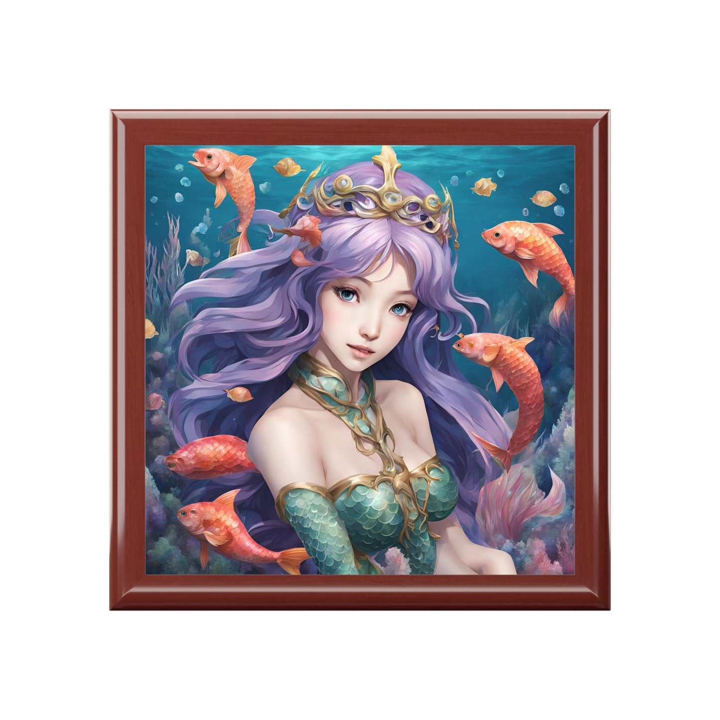 Unique Fantasy Art Print Anime Mermaid Mythical Design Jewelry Box Trinket Box Bedroom Dresser Decor Vanity Gift Box 3 colors to choose from