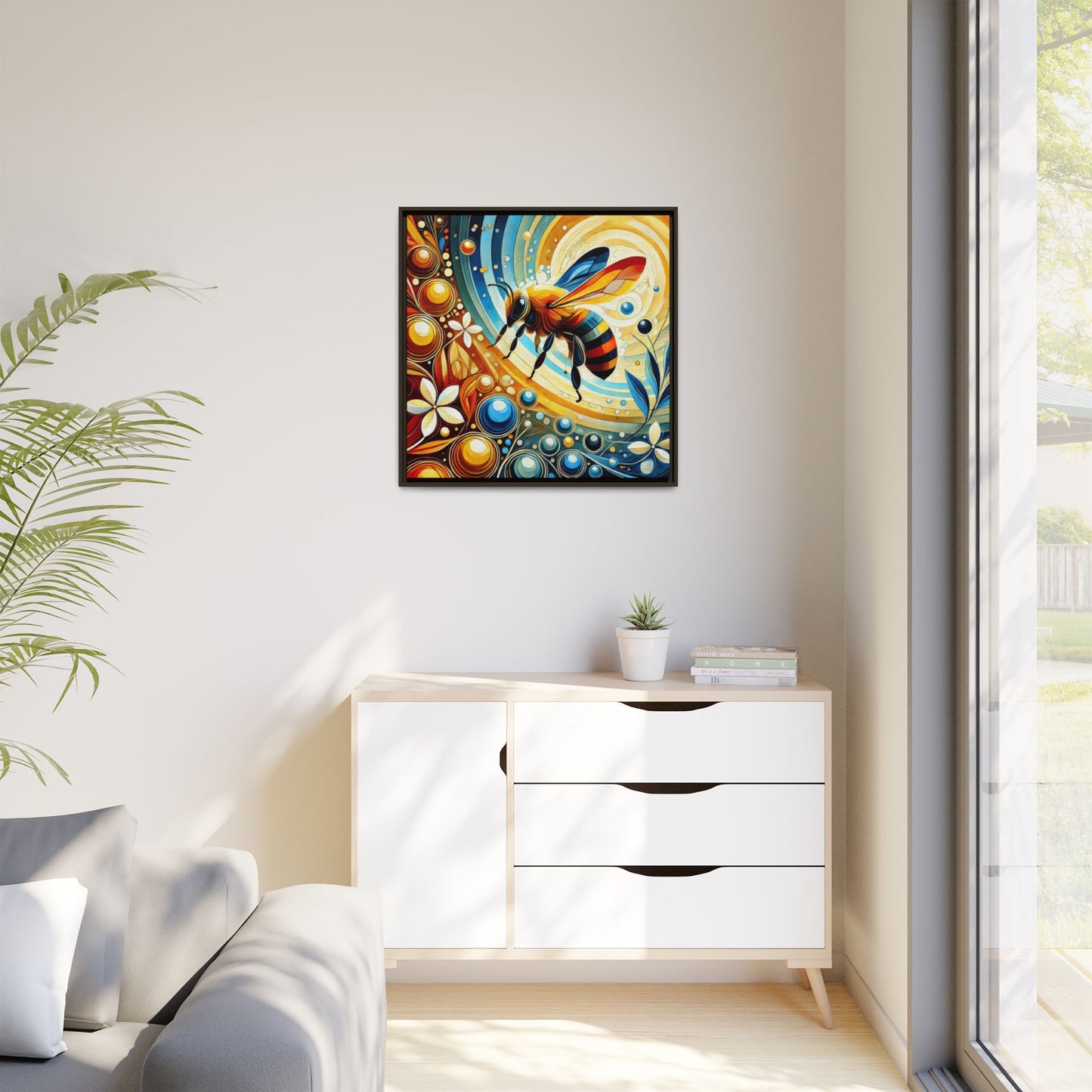 Modern Bee Print Abstract Design Unique Framed Canvas Print Insect Lover Wall Art Animal Lover Nature Lover Decor 3 frame colors