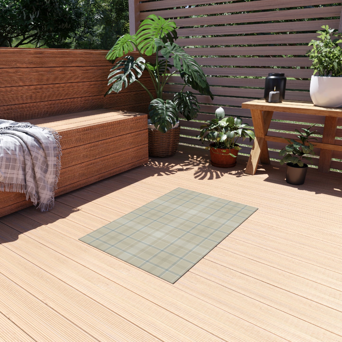 Checker Pattern Chenille Outdoor Rug with No-Skid Backing Cozy Outdoor Carpet Patio Decor Gazebo Rug Pool Area Decor Outdoor Kitchen Carpet